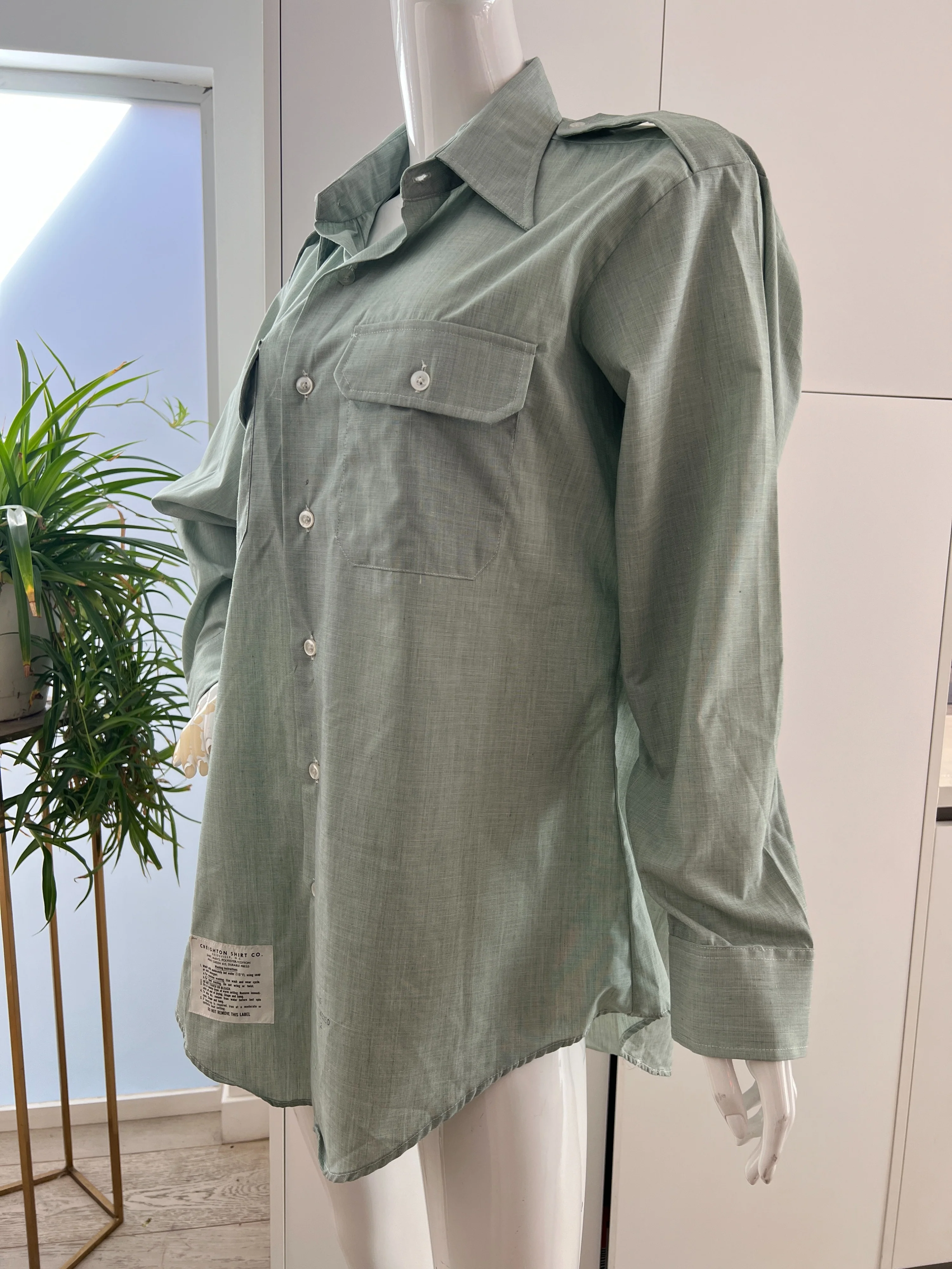 Pale Green Chambray Military Button Up by Creighton - Image 4