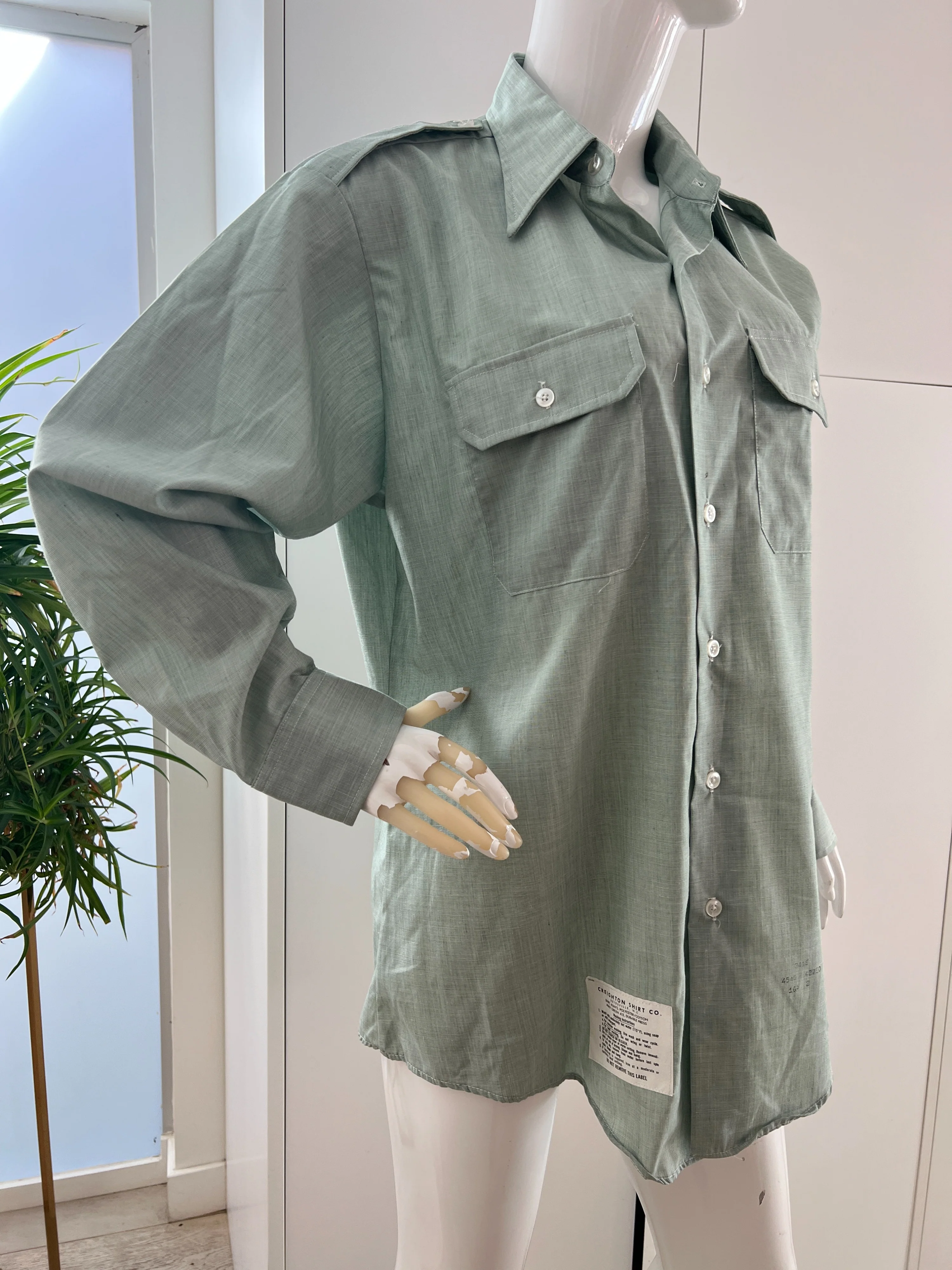 Pale Green Chambray Military Button Up by Creighton - Image 5