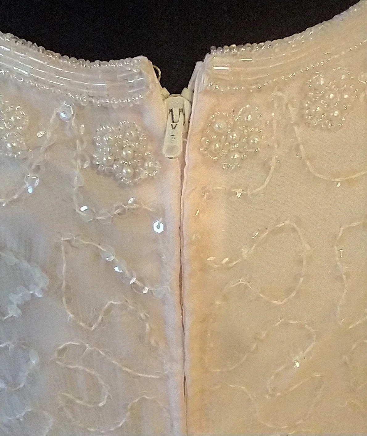 Pale Pink Beaded Shift Dress Layers and Scalloped 1/2 Sleeve Mother of The Bride Formal Women's Large by Brilliante - Image 6