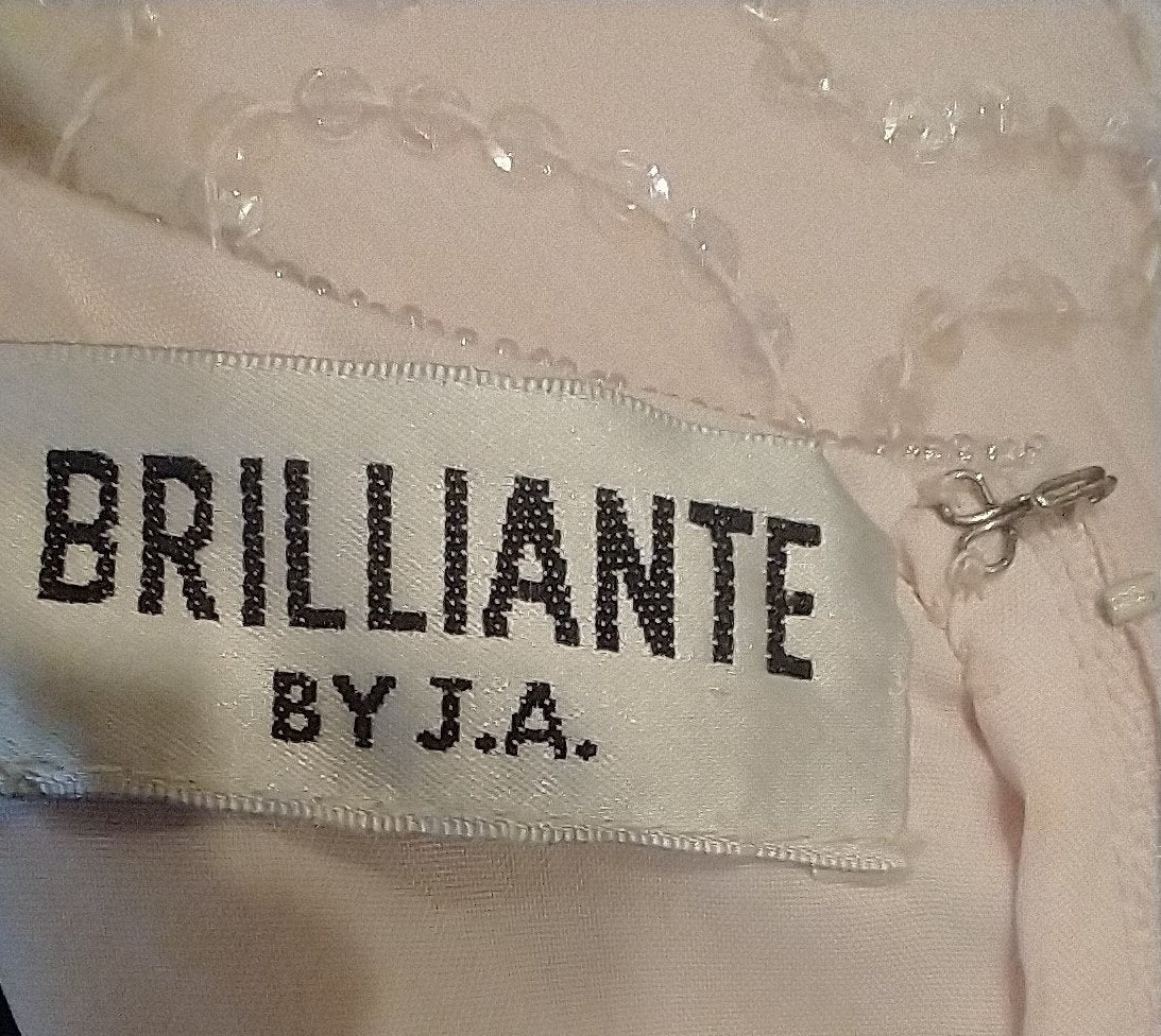 Pale Pink Beaded Shift Dress Layers and Scalloped 1/2 Sleeve Mother of The Bride Formal Women's Large by Brilliante - Image 7