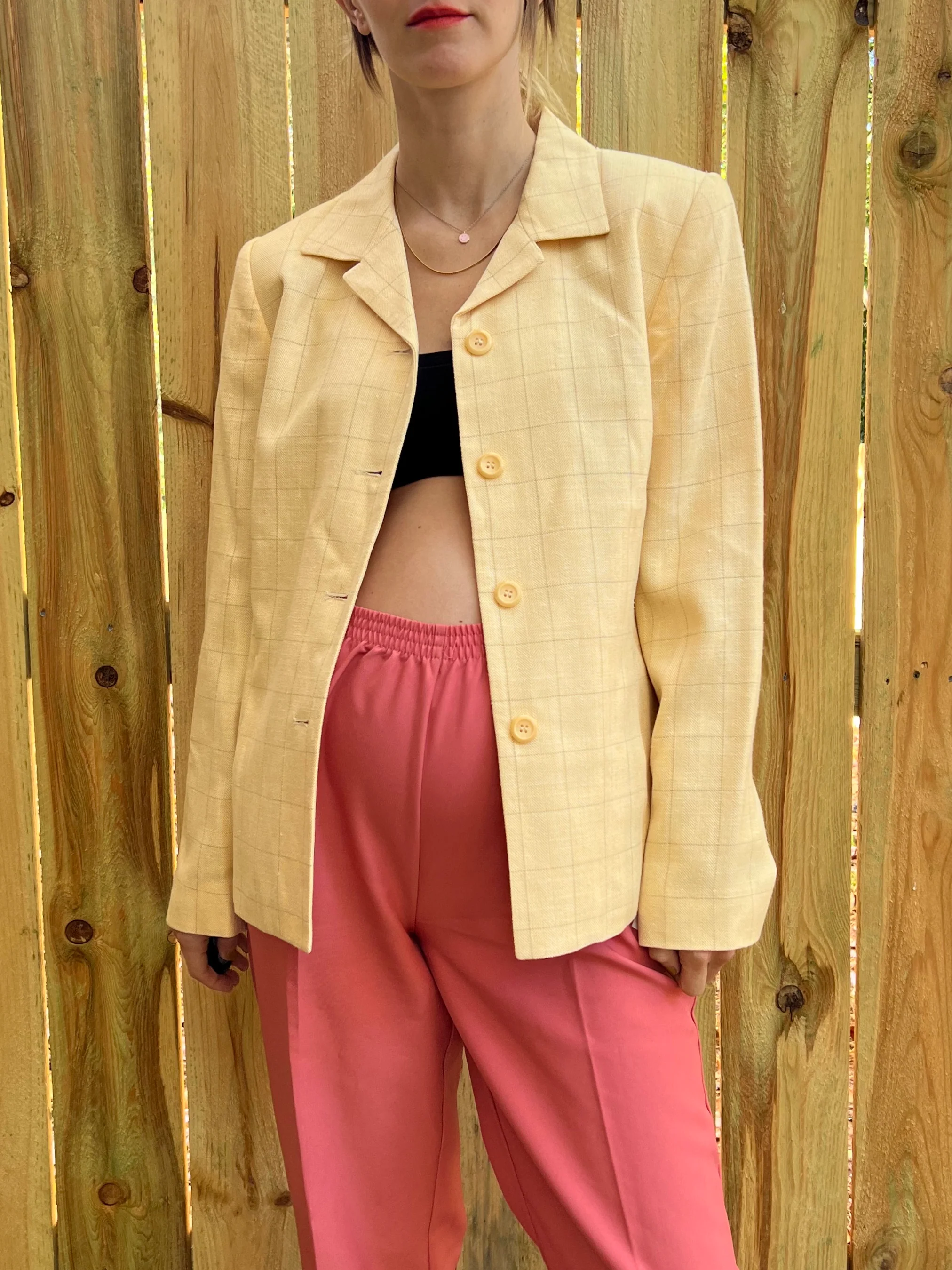 Pale Yellow Grid Blazer - Image 10