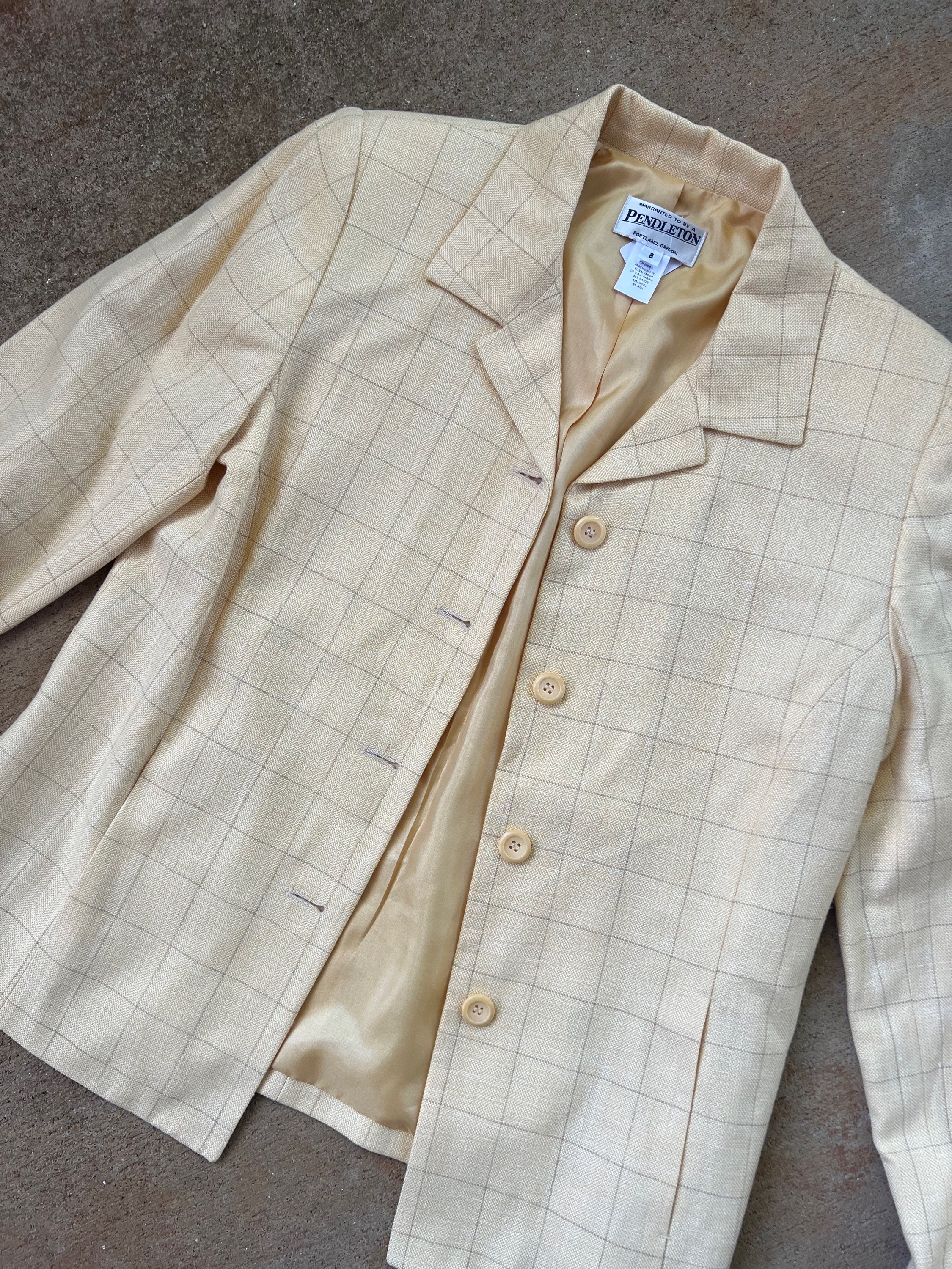 Pale Yellow Grid Blazer - Image 4