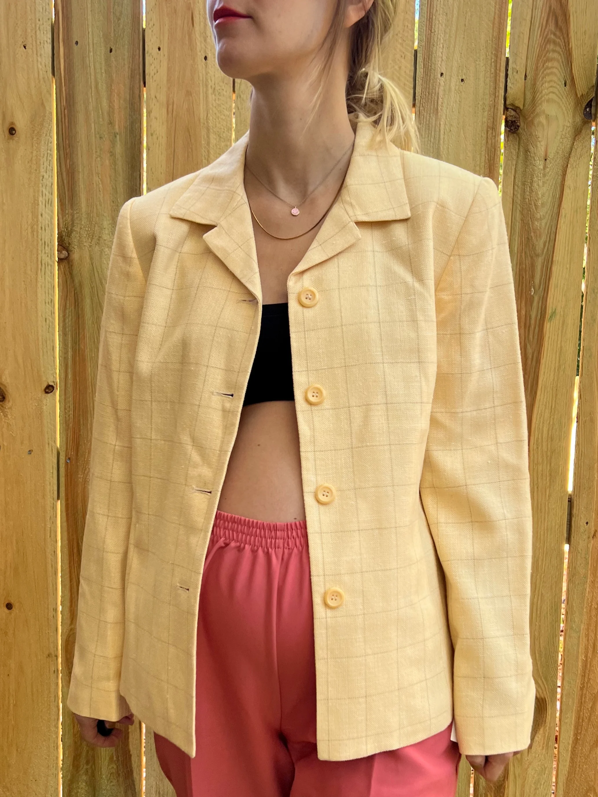 Pale Yellow Grid Blazer - Image 9
