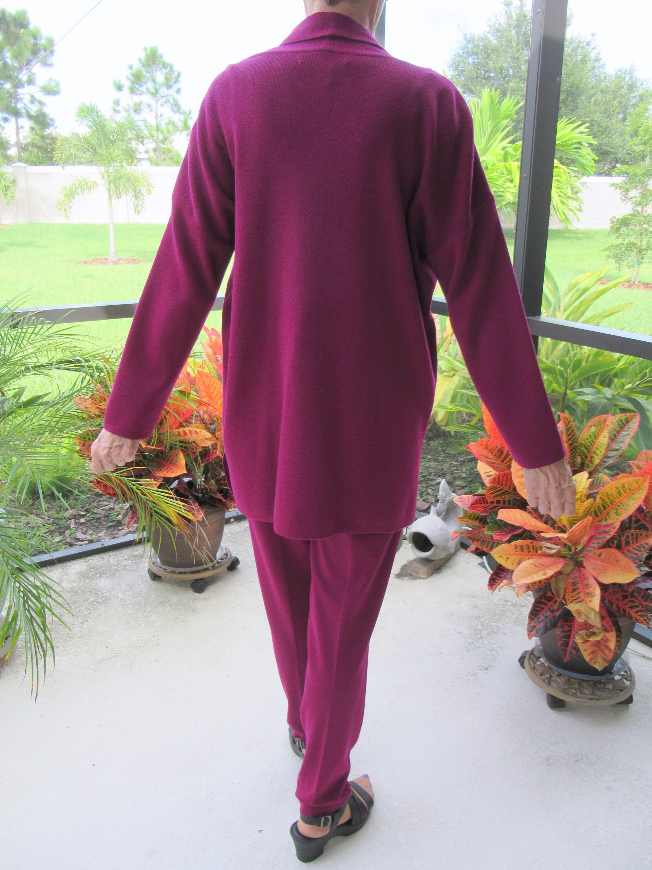 Pants and Sweater Wool Burgundy Knit Made In Hong Kong Dana Buchman Pull-On Pants Open Front Tunic Length Sweater Bonus Necklace by Dana Buchman - Image 10