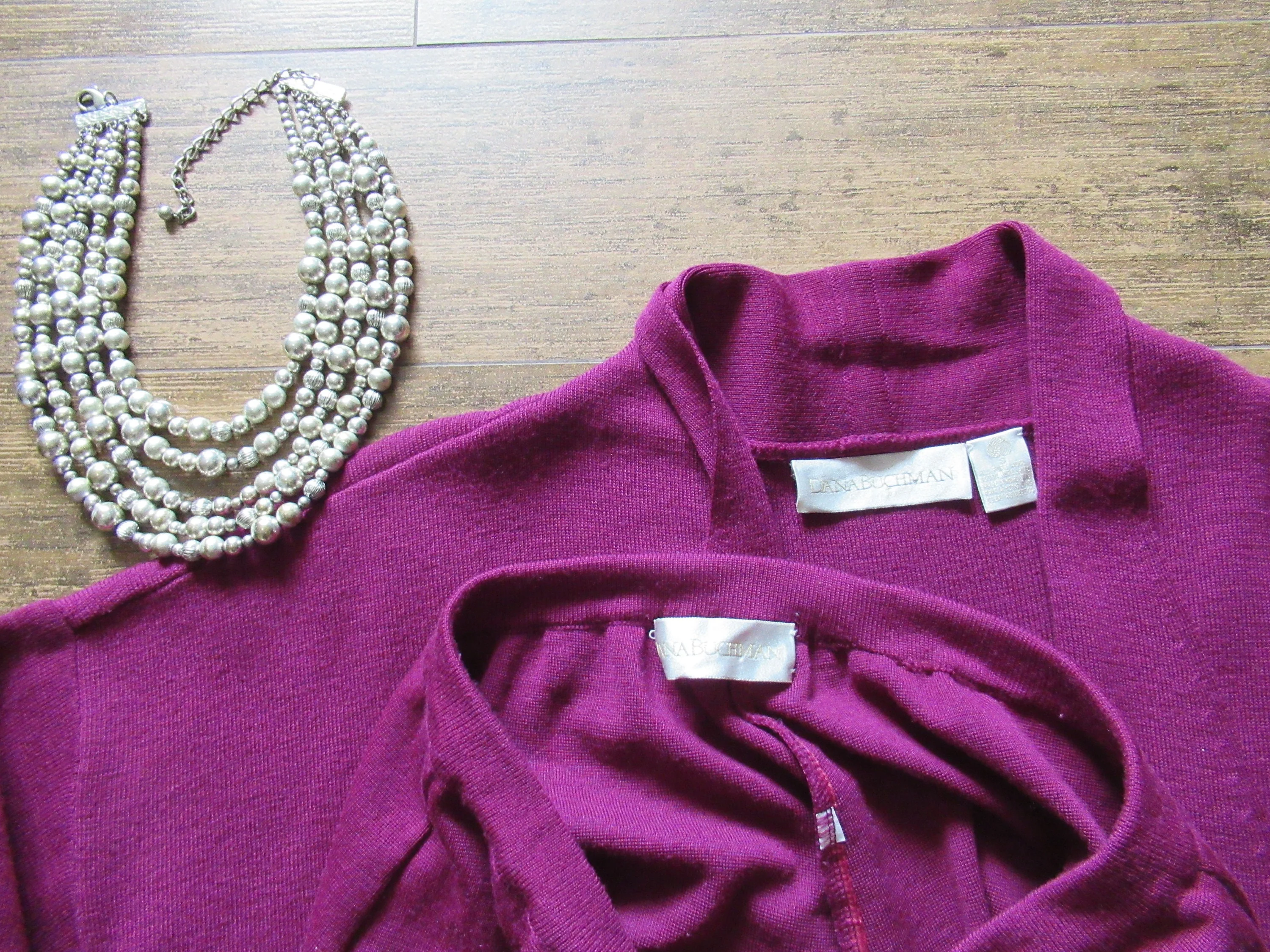 Pants and Sweater Wool Burgundy Knit Made In Hong Kong Dana Buchman Pull-On Pants Open Front Tunic Length Sweater Bonus Necklace by Dana Buchman - Image 5