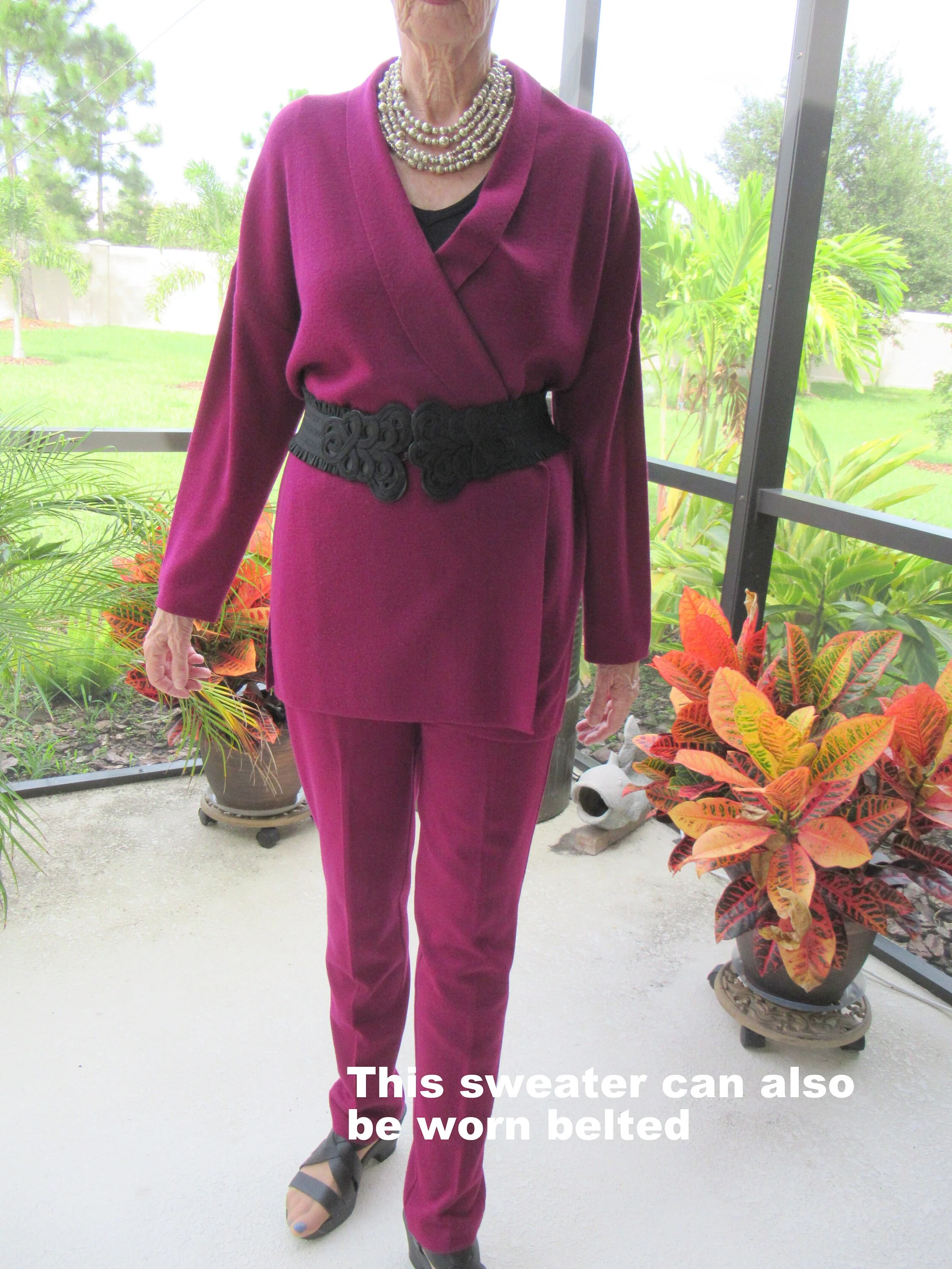 Pants and Sweater Wool Burgundy Knit Made In Hong Kong Dana Buchman Pull-On Pants Open Front Tunic Length Sweater Bonus Necklace by Dana Buchman - Image 6