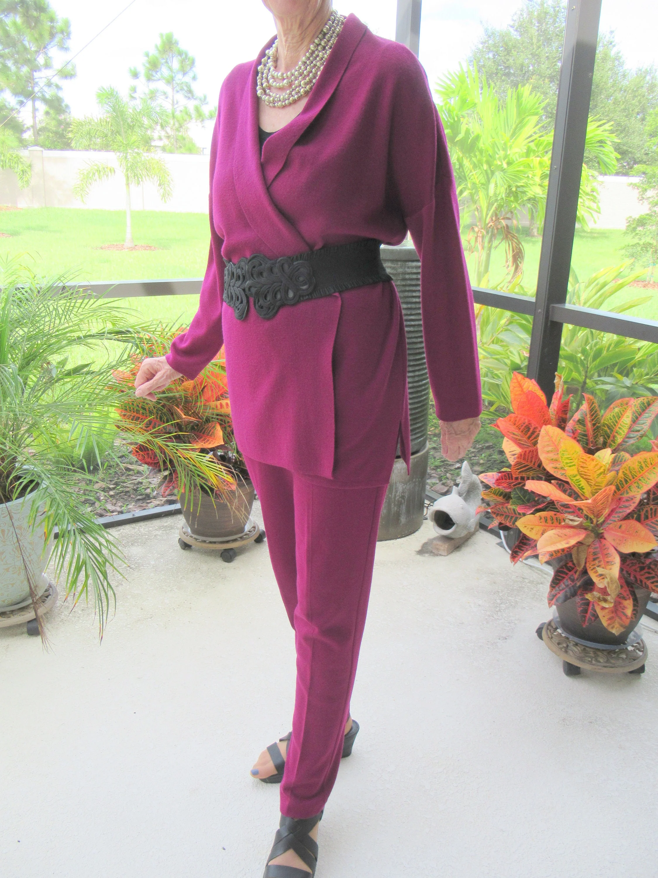 Pants and Sweater Wool Burgundy Knit Made In Hong Kong Dana Buchman Pull-On Pants Open Front Tunic Length Sweater Bonus Necklace by Dana Buchman - Image 8