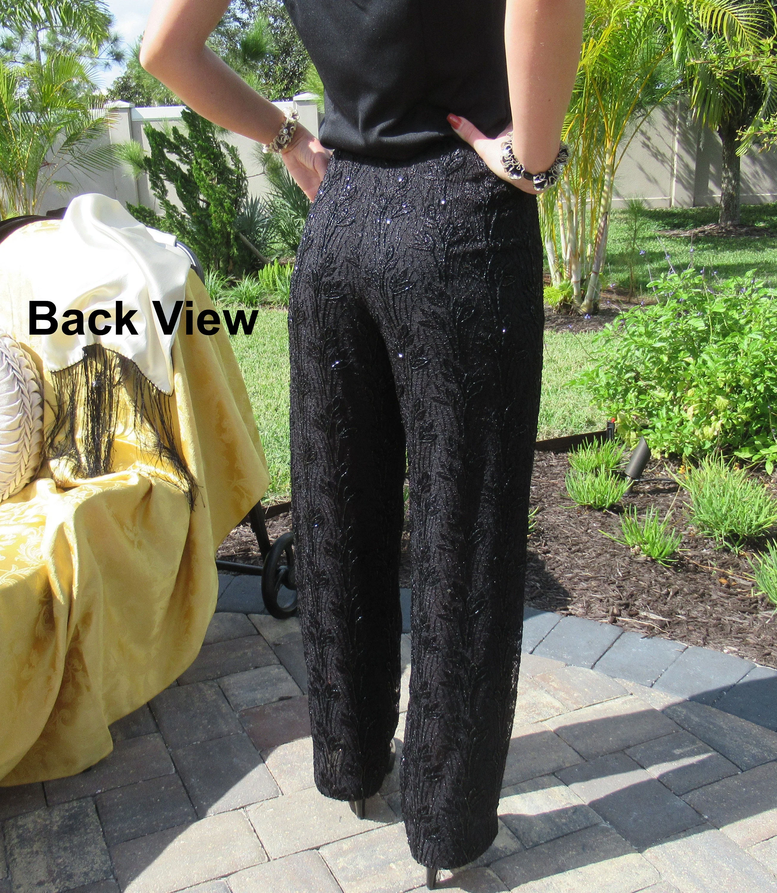 Pants Carmen Marc Valvo Beaded Black Beautifully Dressy Slim Leg Flat Front Back Zipper Bag of Replacement Beads Vintage by Carmen Marc Valvo - Image 10