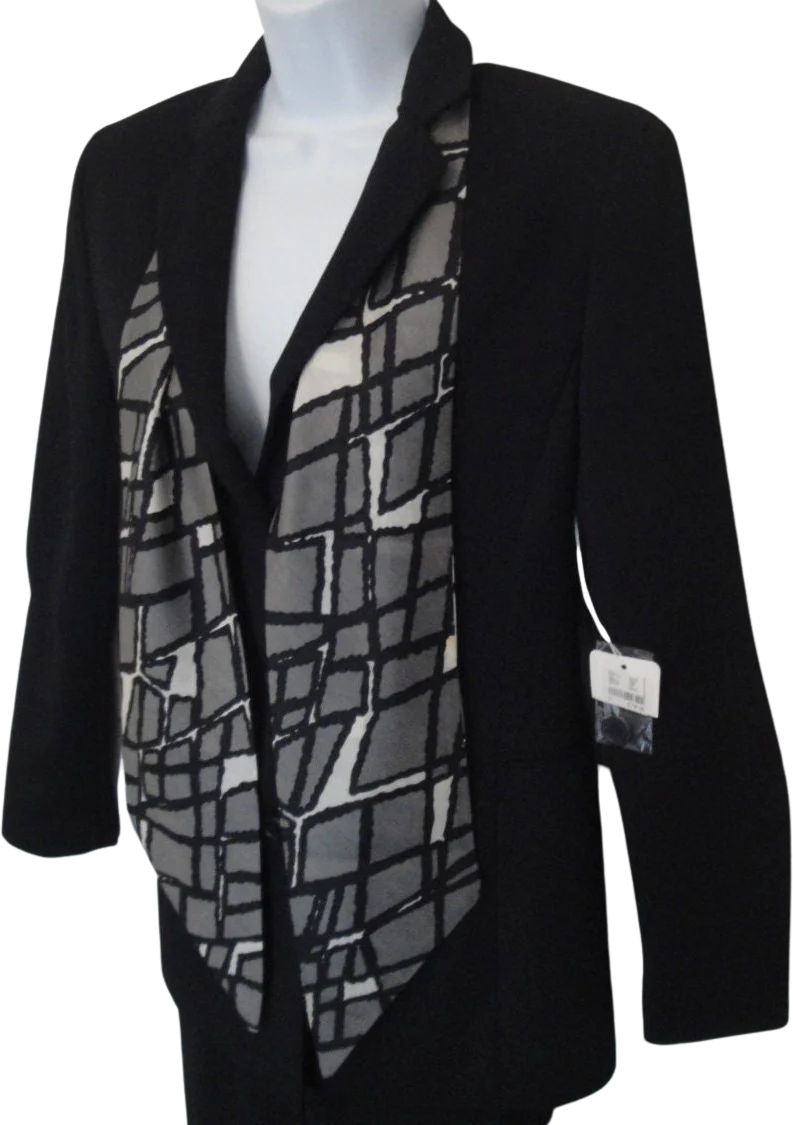 Pants Suit Yansi Fugel Black Button Front Jacket Zip Front 2 Pants Bonus Scarf Vintage Set by Yansi Fugel