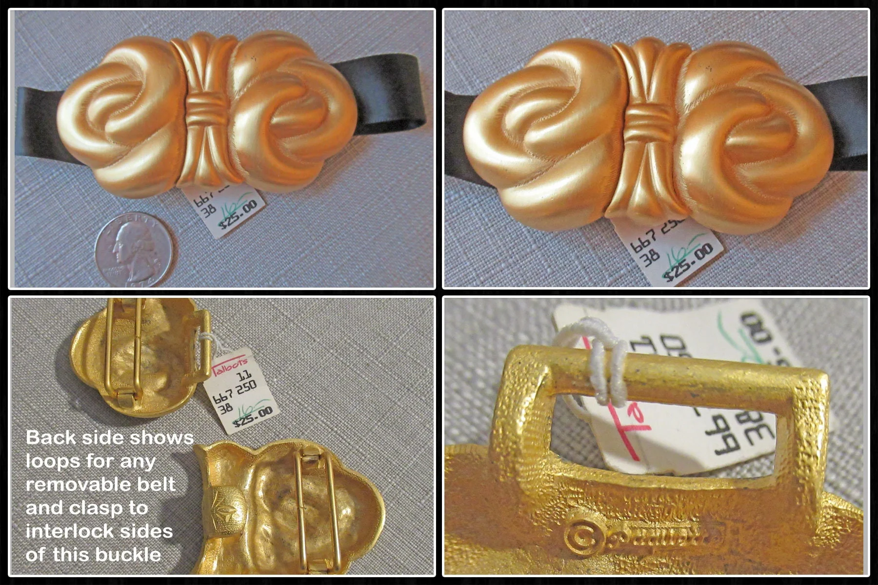 Paquette Removable Belt Buckle Never Worn Gold Tone Metal Double Clasp Design, for Detachable Belts, Has Talbots Paper Hang Tag, Vtg - Image 9
