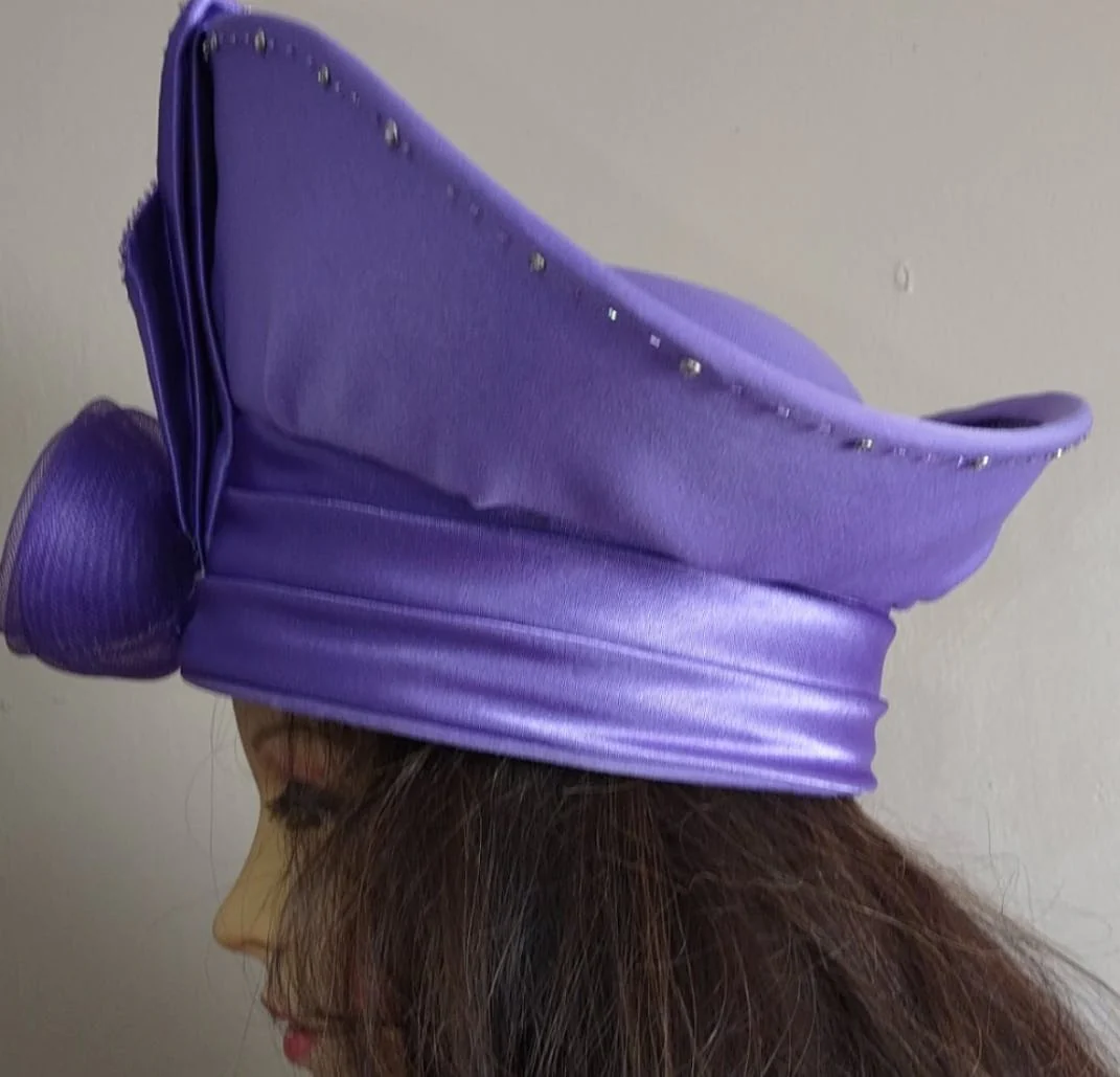 70's Funky Pleated Purple Rhinestone Hat by Milano Paris Ny Milano - Image 6