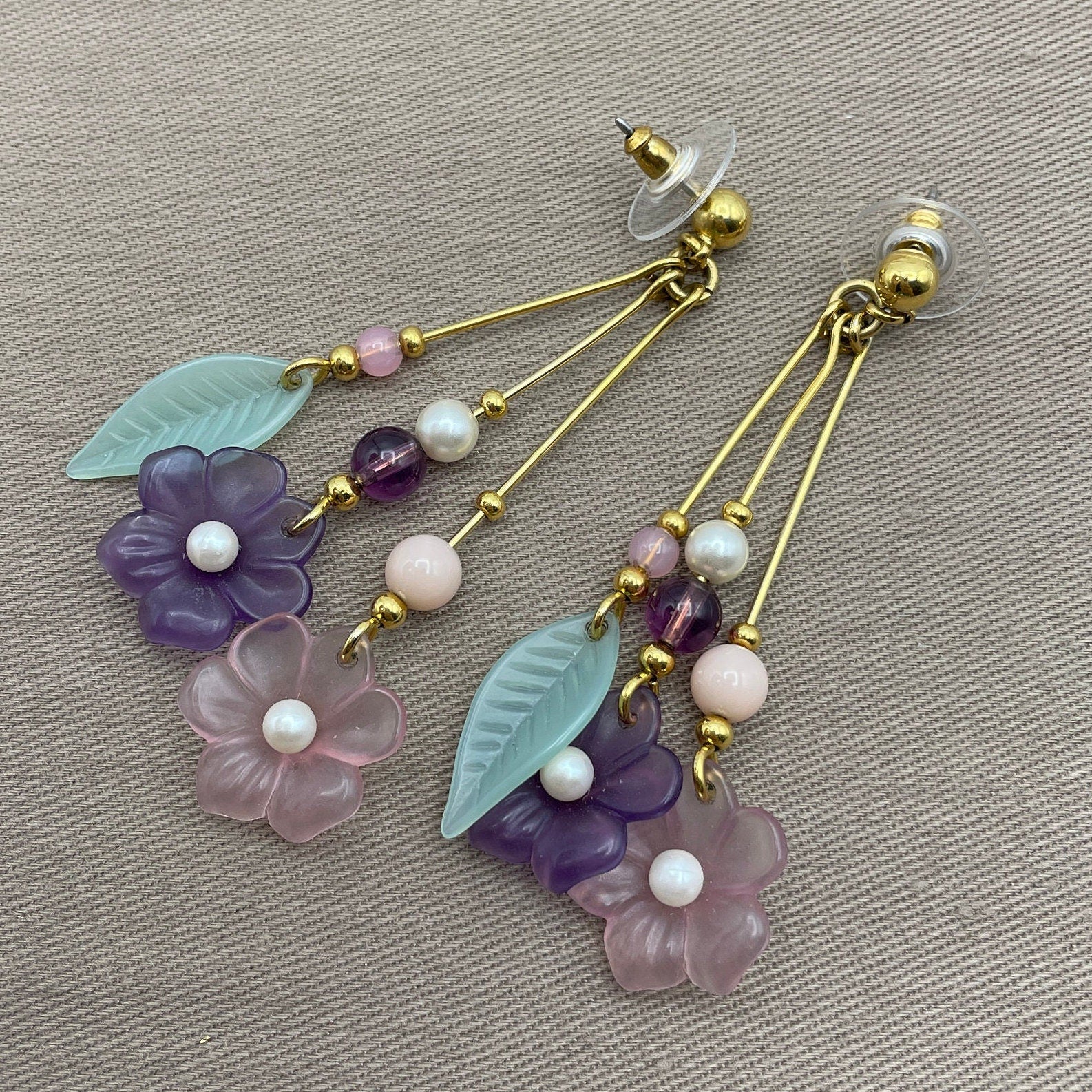Pastel Lucite Flower Long Dangle Statement Earrings for Pierced Ears - Image 3