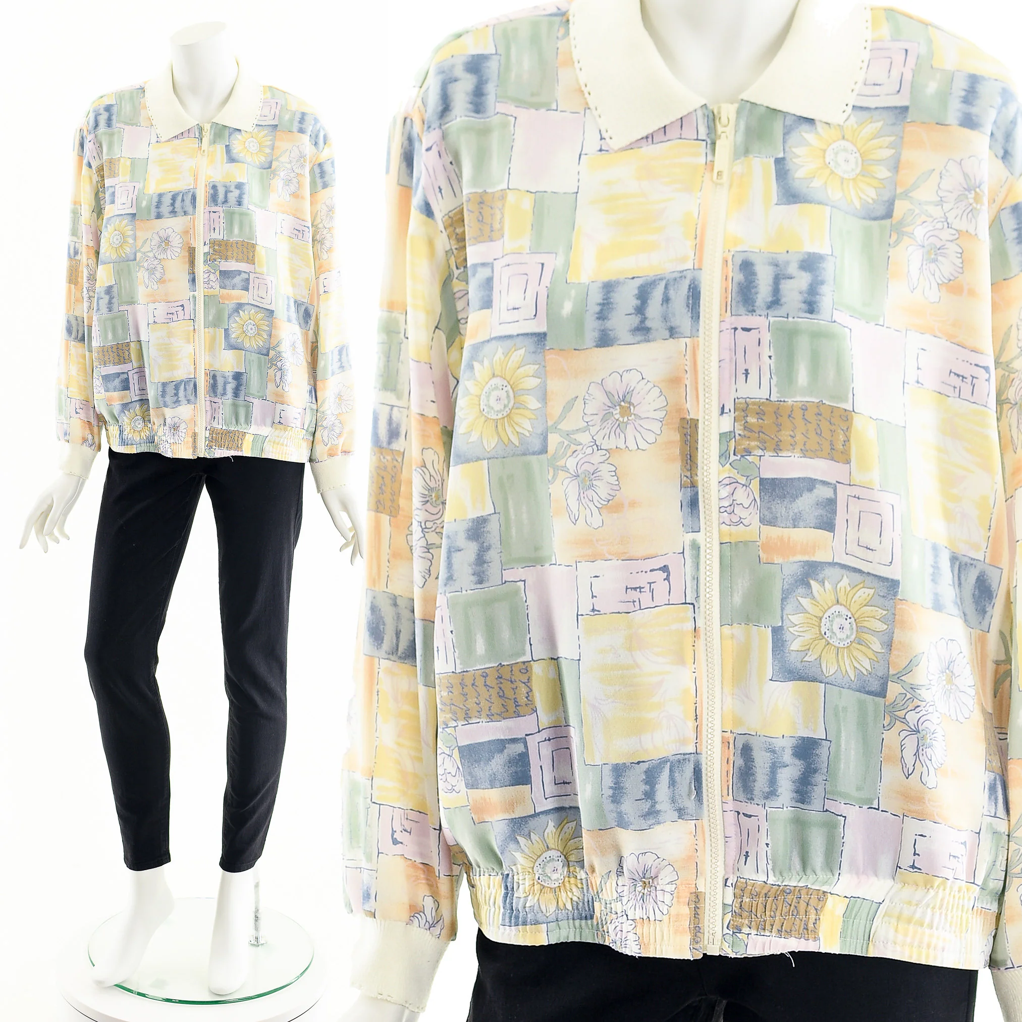Pastel Sunflower Daisy Bomber Jacket by Teddi Petite - Image 3