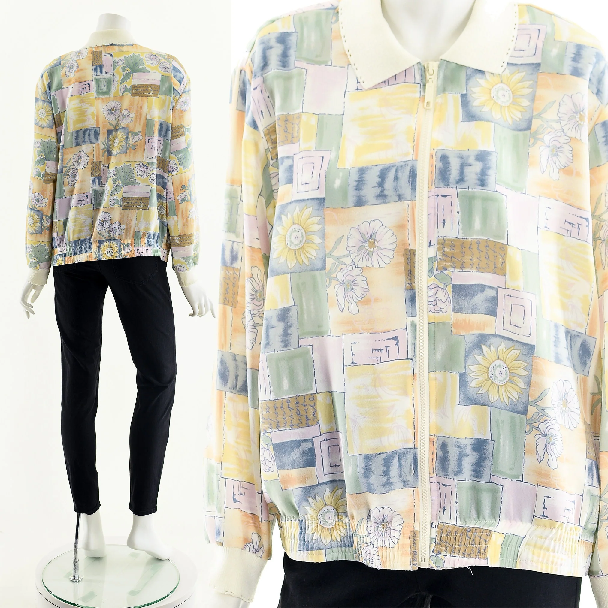 Pastel Sunflower Daisy Bomber Jacket by Teddi Petite - Image 4