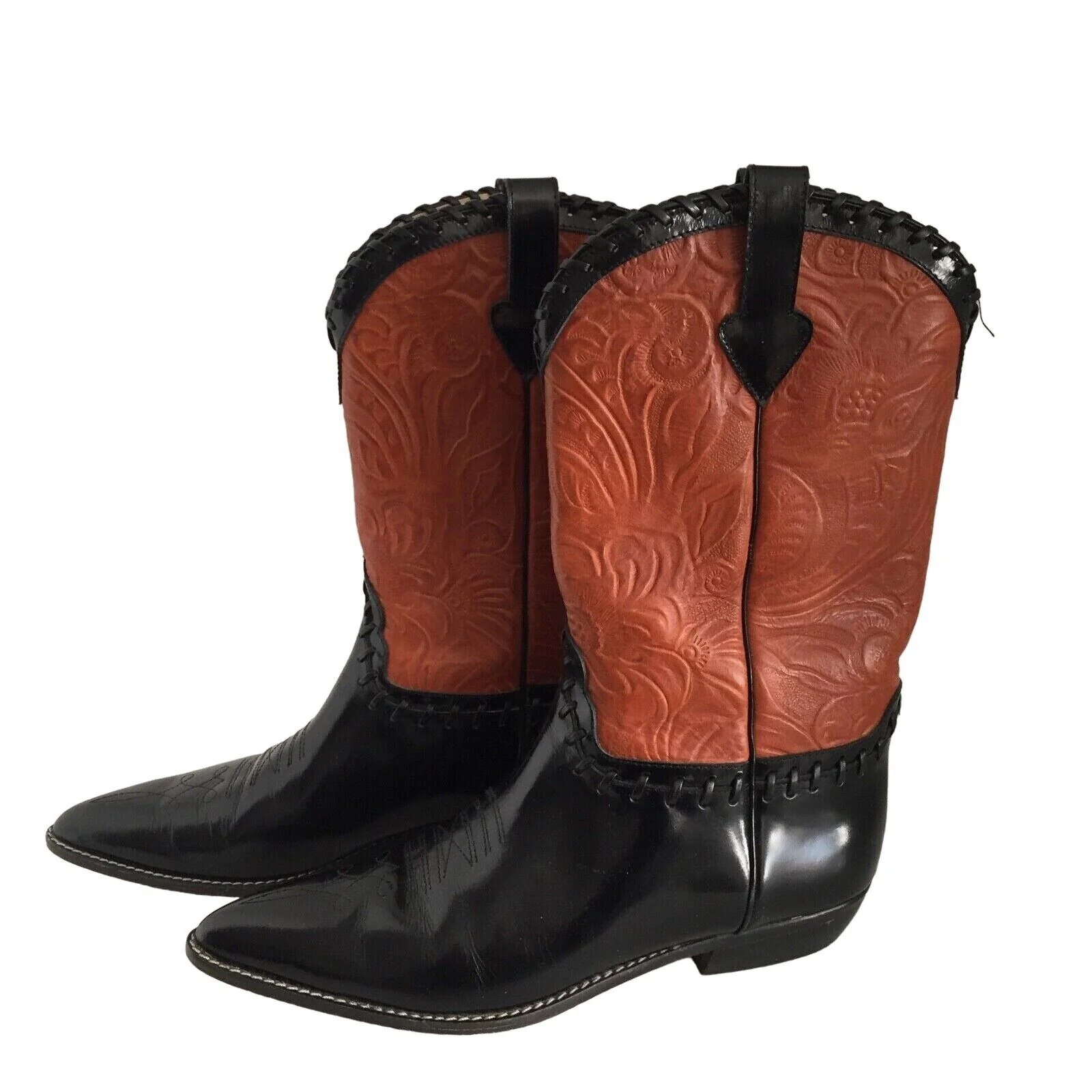 Patent Leather Western Cowboy Boots 9. 5 Italy Embossed Pointed by Donald J Pliner - Image 12