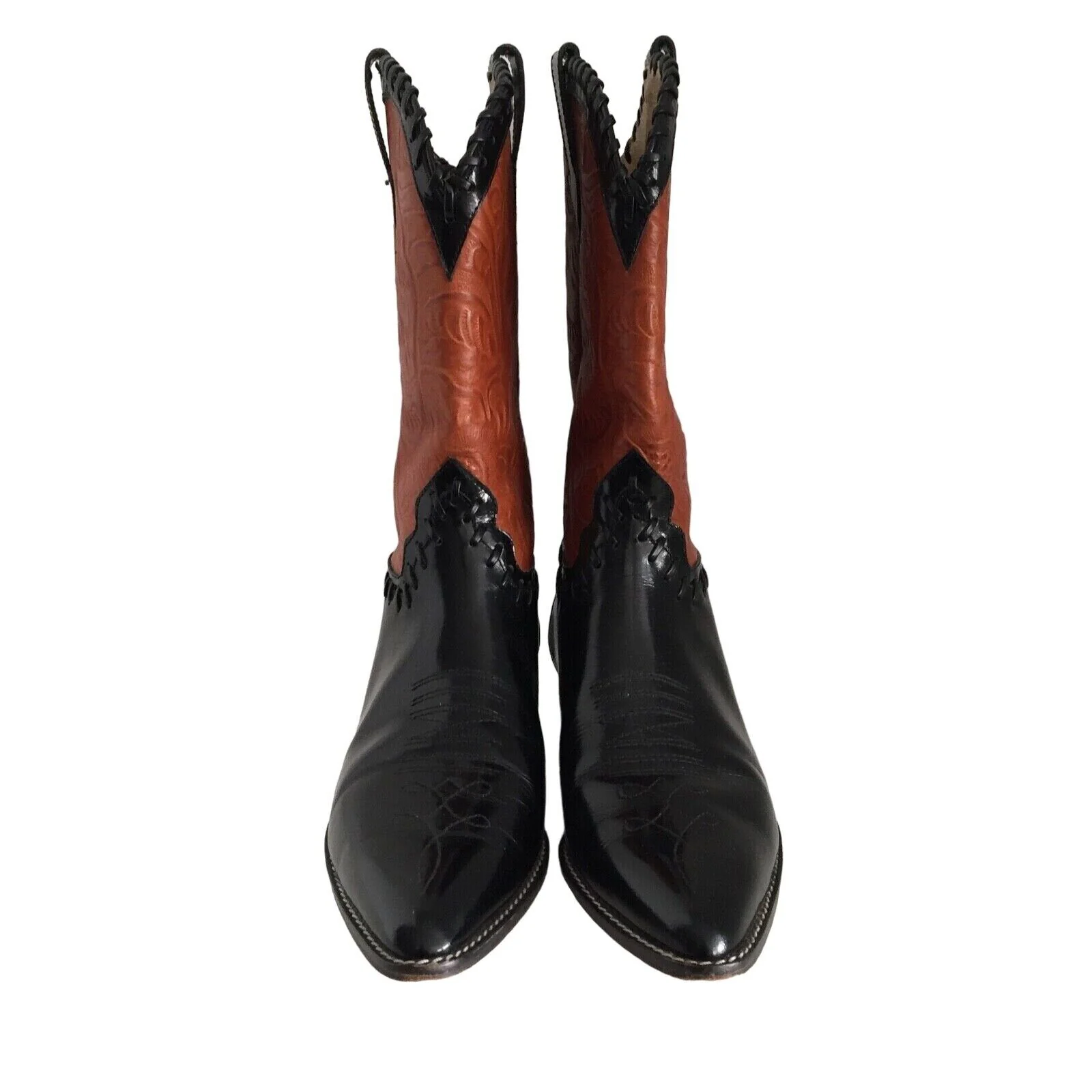 Patent Leather Western Cowboy Boots 9. 5 Italy Embossed Pointed by Donald J Pliner - Image 2