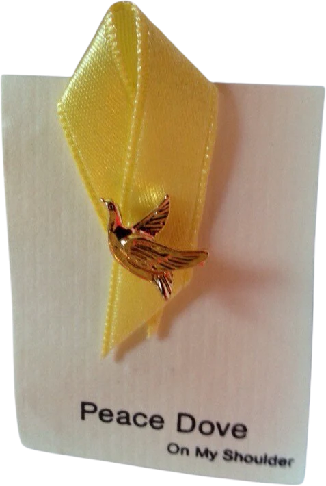 Peace Dove Clutch Lapel Pin Goldtone Dove On Yellow Ribbon by On My Shoulder
