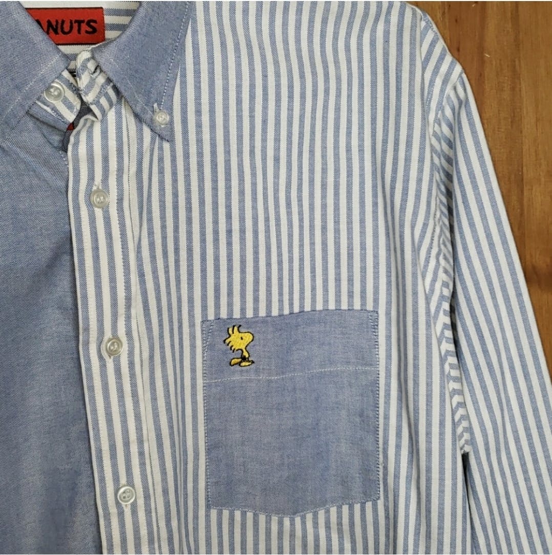 Woodstock Button Front Half Striped Chambray Shirt by Peanuts - Image 3
