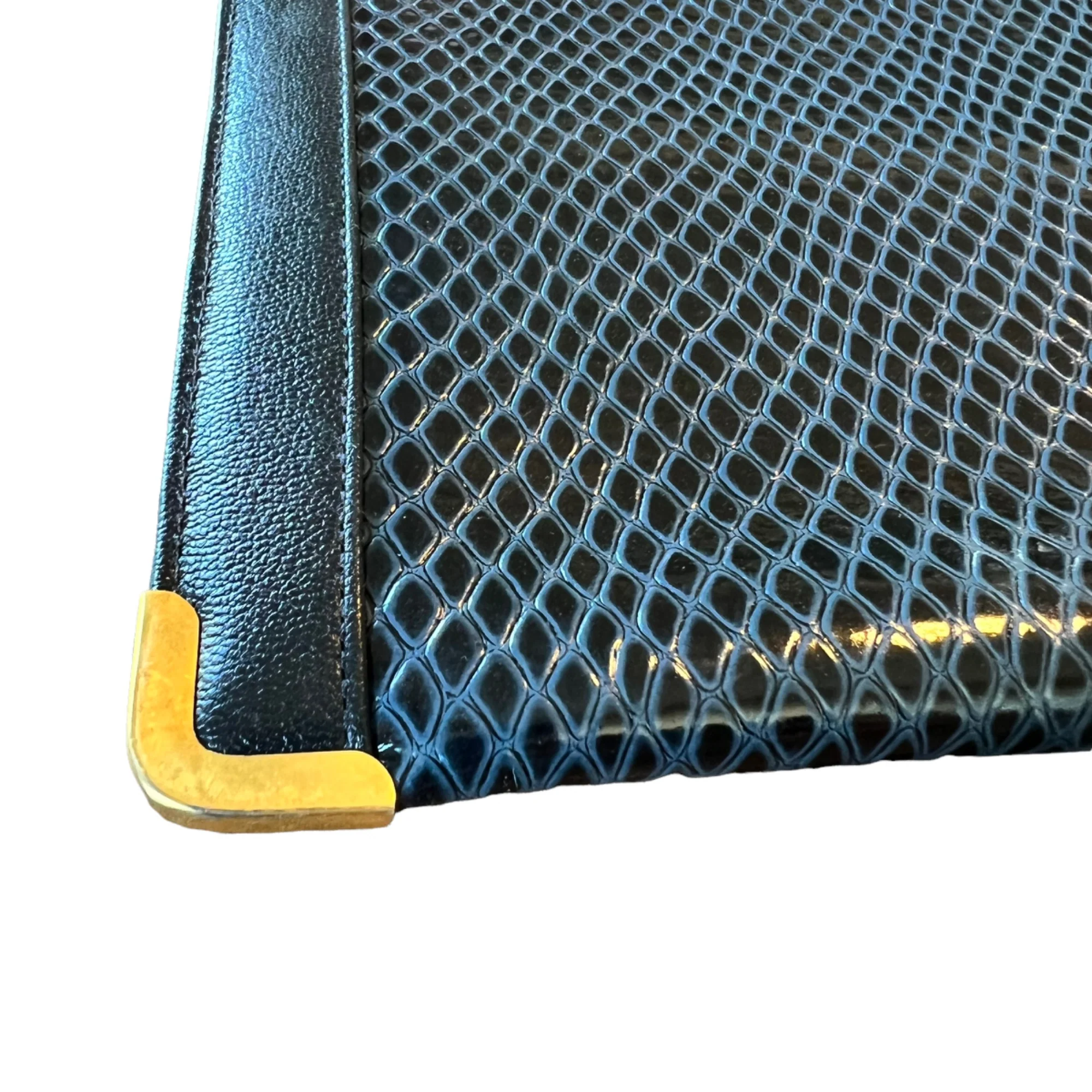 Pebbled Leather Navy Gold Hardware Envelope Clutch By Koret - Image 6