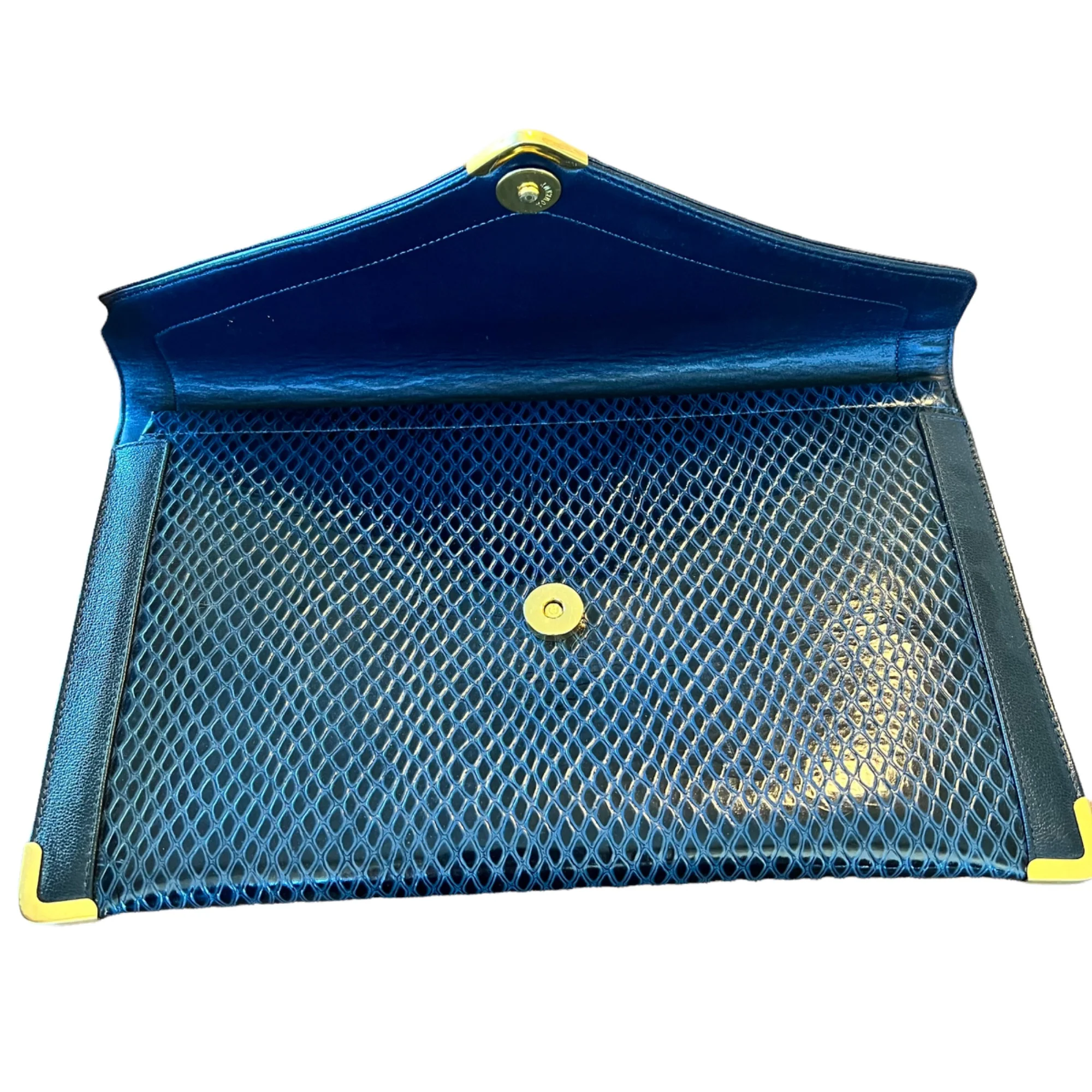 Pebbled Leather Navy Gold Hardware Envelope Clutch By Koret - Image 7