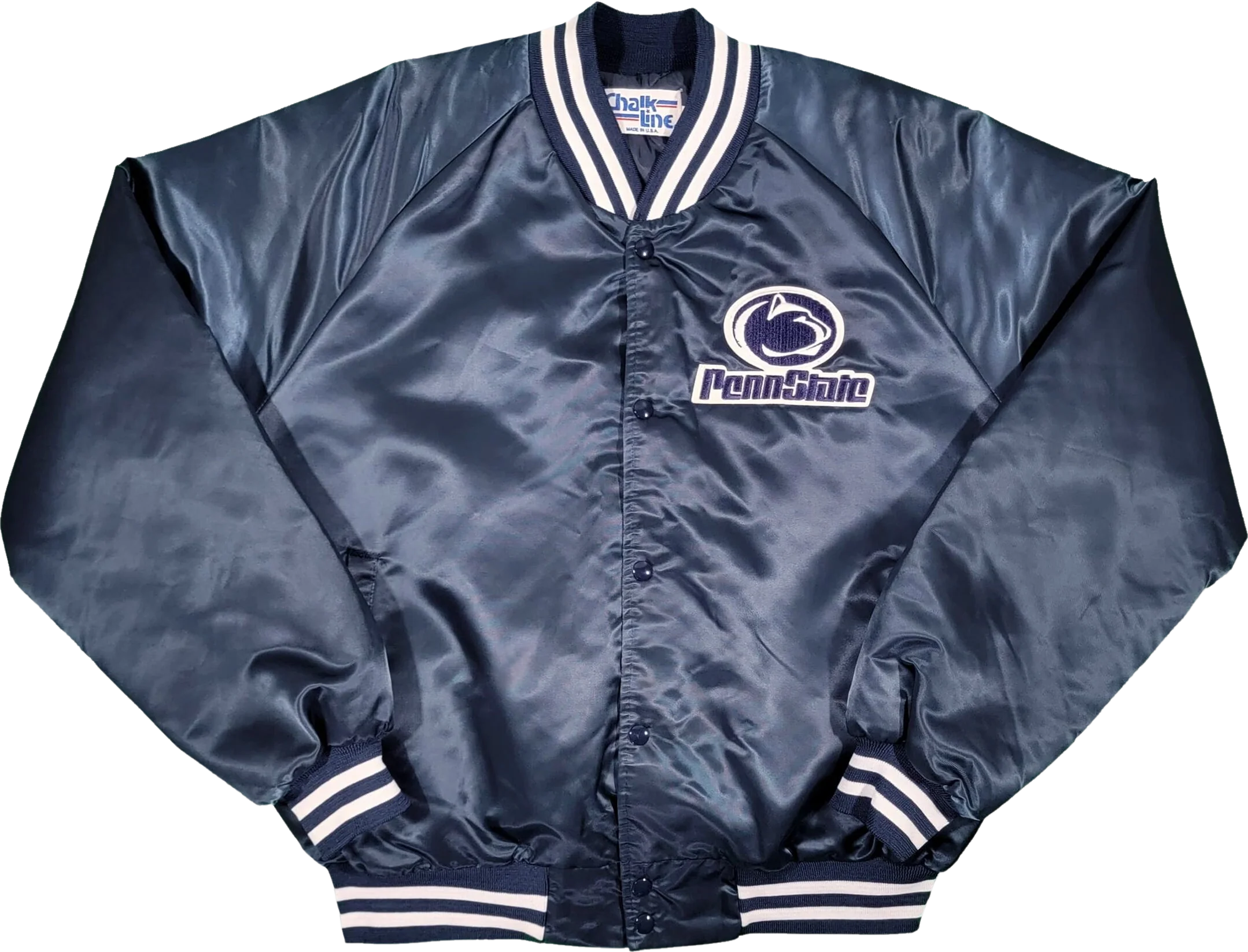 Penn State Nitty Lions Vintage 80s Chalk Line Satin Bomber Jacket College University Football Blue Coat Xl by Chalk Line