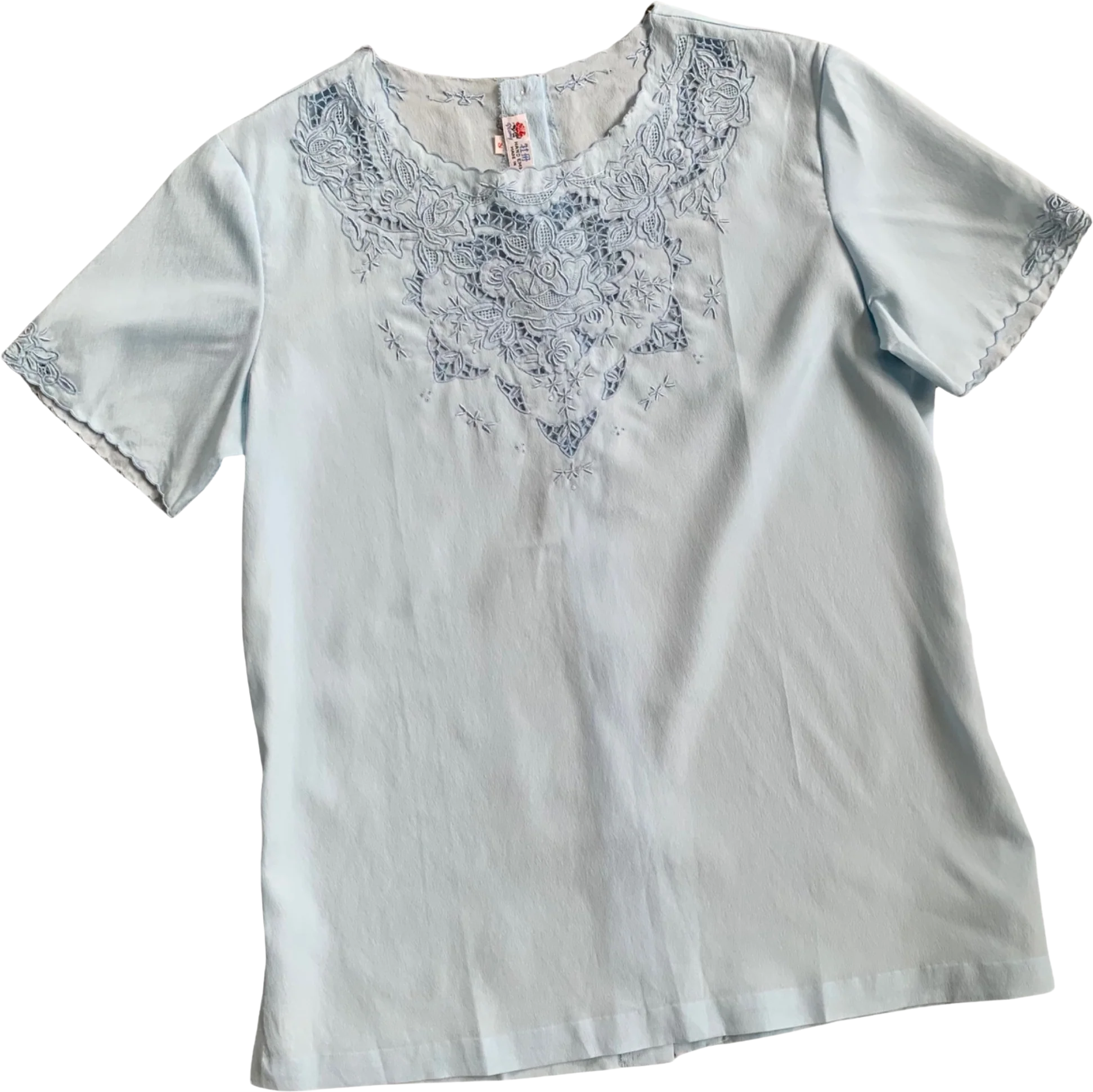Peony Hand Embroidered Floral Eyelet Silk Shirt