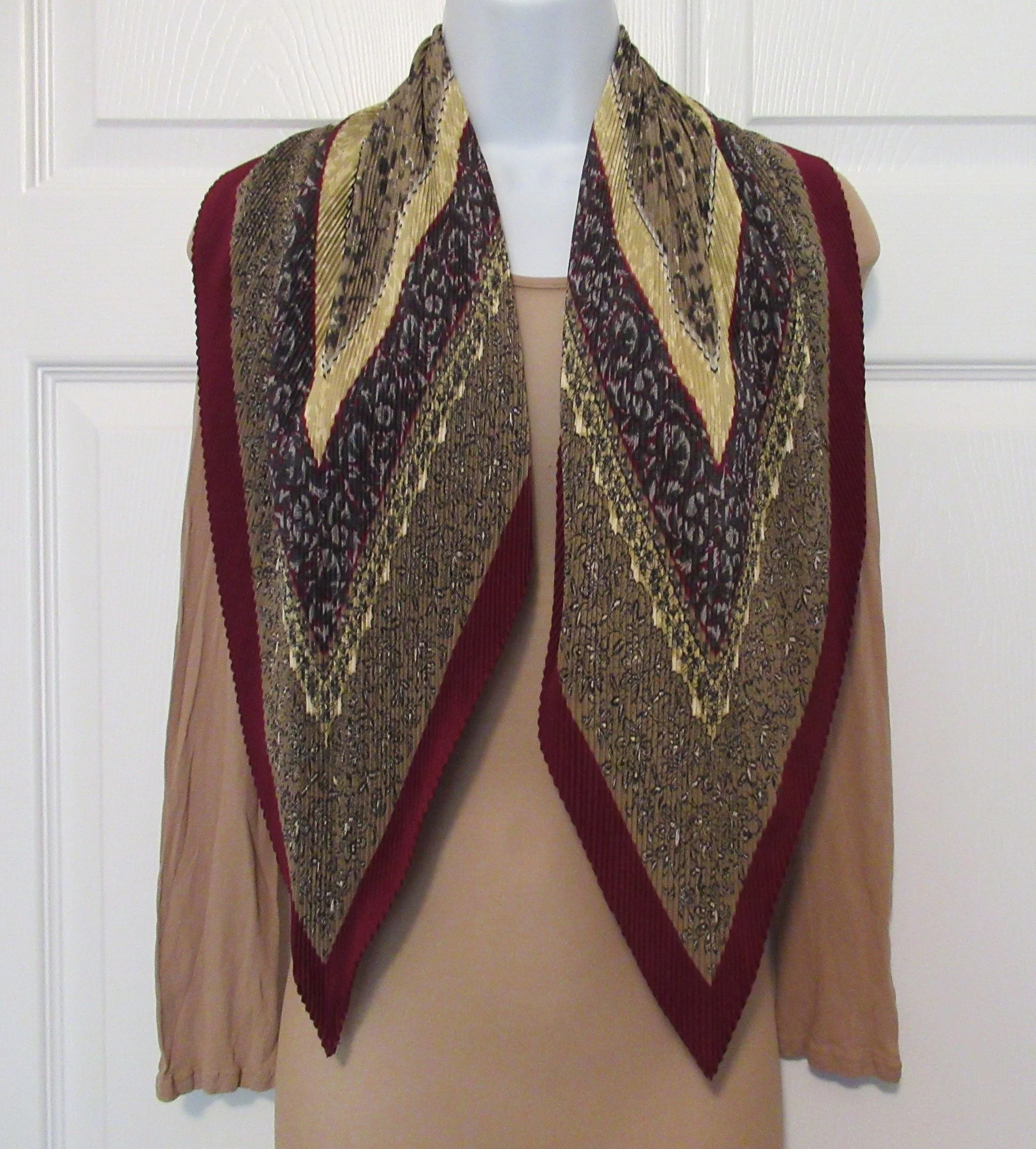 Permanently Pleated Scarf Unique Stretch Diamond Shape Polyester Brown Burgundy Taupe Black Vintage Bonus Scarf Donuts - Image 8