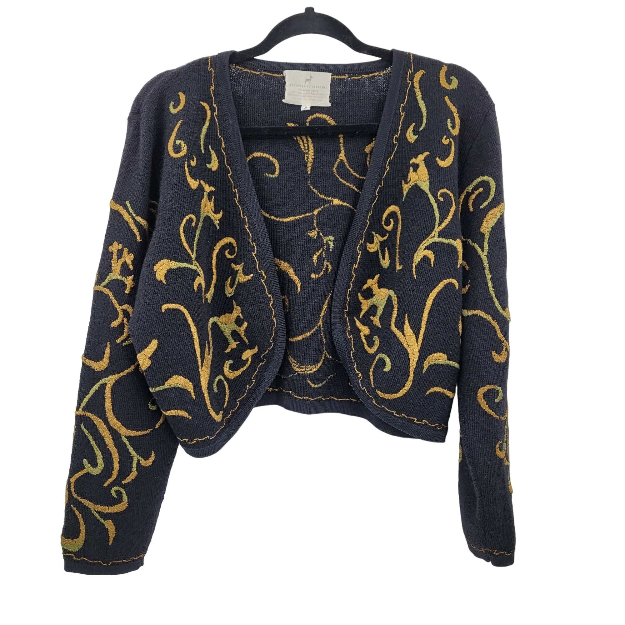 Peruvian Connection Cardigan Embroidered Cropped Artsy Matador Bolero Black M by Peruvian Connection - Image 10