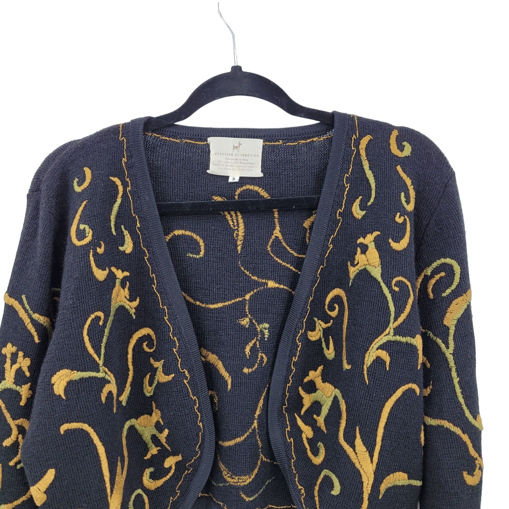 Peruvian Connection Cardigan Embroidered Cropped Artsy Matador Bolero Black M by Peruvian Connection - Image 5