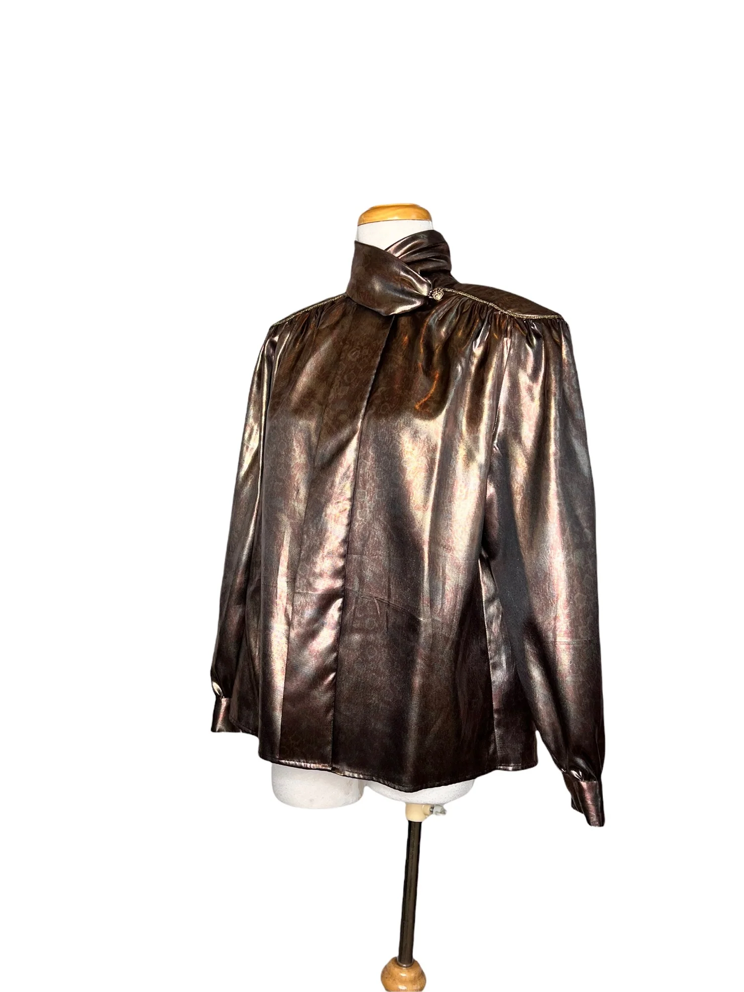 Peters and Ashley 80s Metallic Roll Neck Blouse Military Shoulders by Peters And Ashley - Image 2
