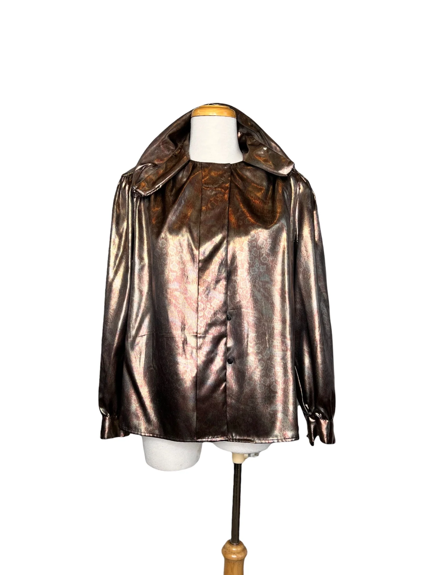 Peters and Ashley 80s Metallic Roll Neck Blouse Military Shoulders by Peters And Ashley - Image 6