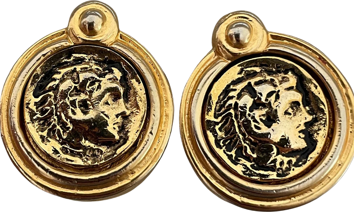 Petite Ancient Greek Roman Coin Clip On Statement Earrings by Vanecci