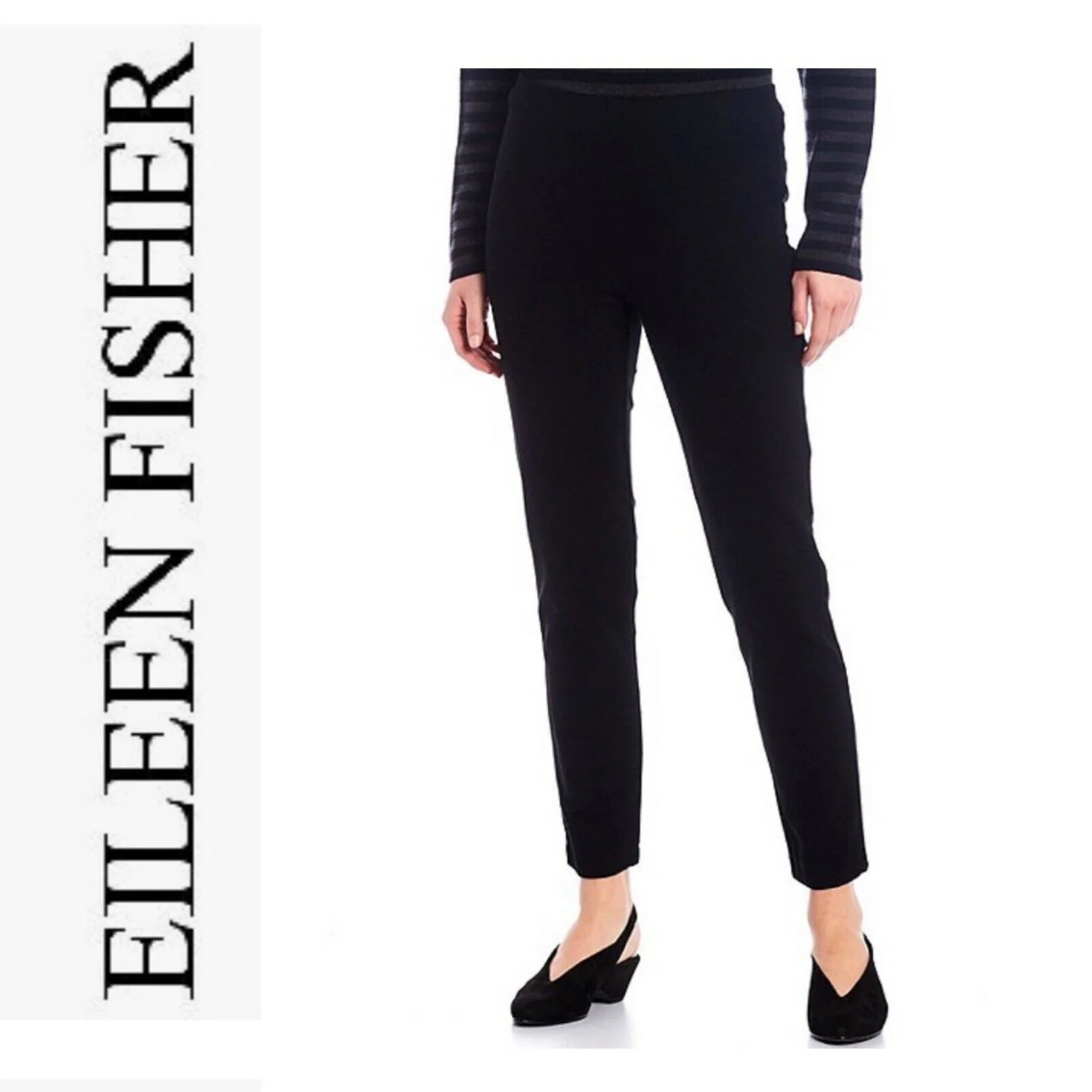 Petite Ankle Cigarette Pants Elastic Waist Black Pm by Eileen Fisher - Image 3