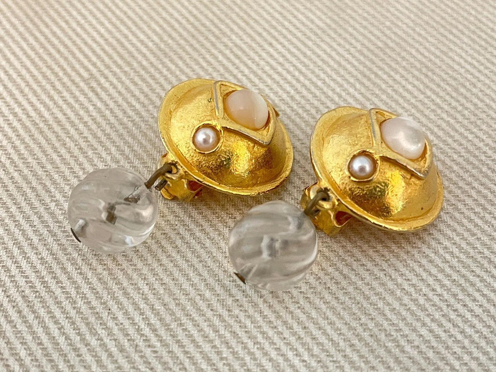 Petite Etruscan Statement Earrings with Lucite Accents and Faux Seed Pearls by Monet - Image 4