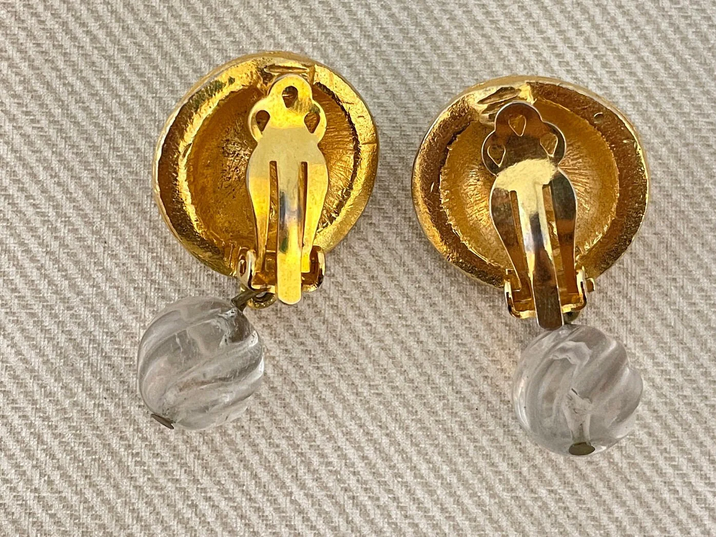 Petite Etruscan Statement Earrings with Lucite Accents and Faux Seed Pearls by Monet - Image 5