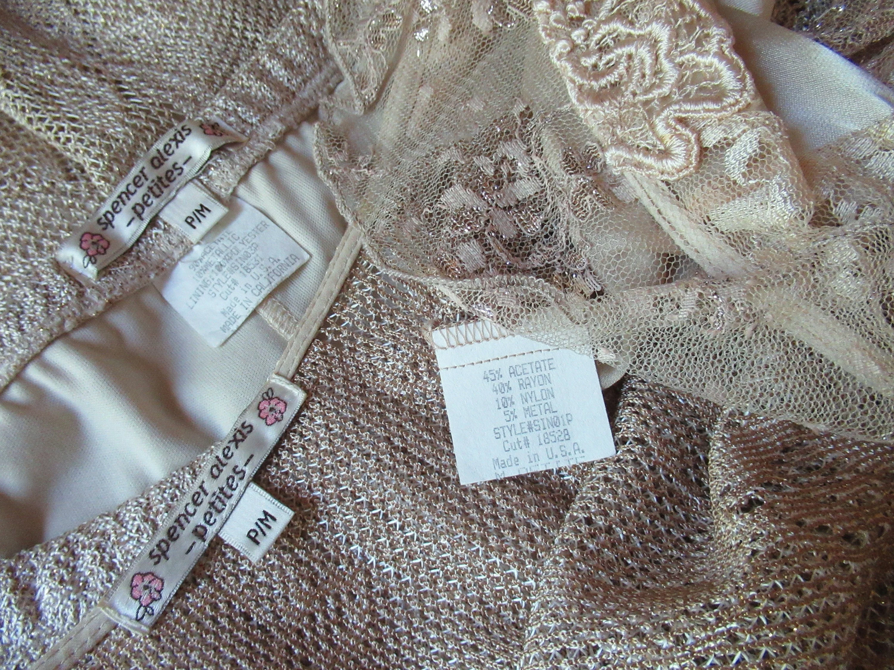 Petite Med Two Piece Set Skirt and Robe Top, Bonus Tank, Spencer Alexis, Gold/beige Lace Jacket, Elastic Waist Gold Lace Skirt, Made Usa, Vtg - Image 10