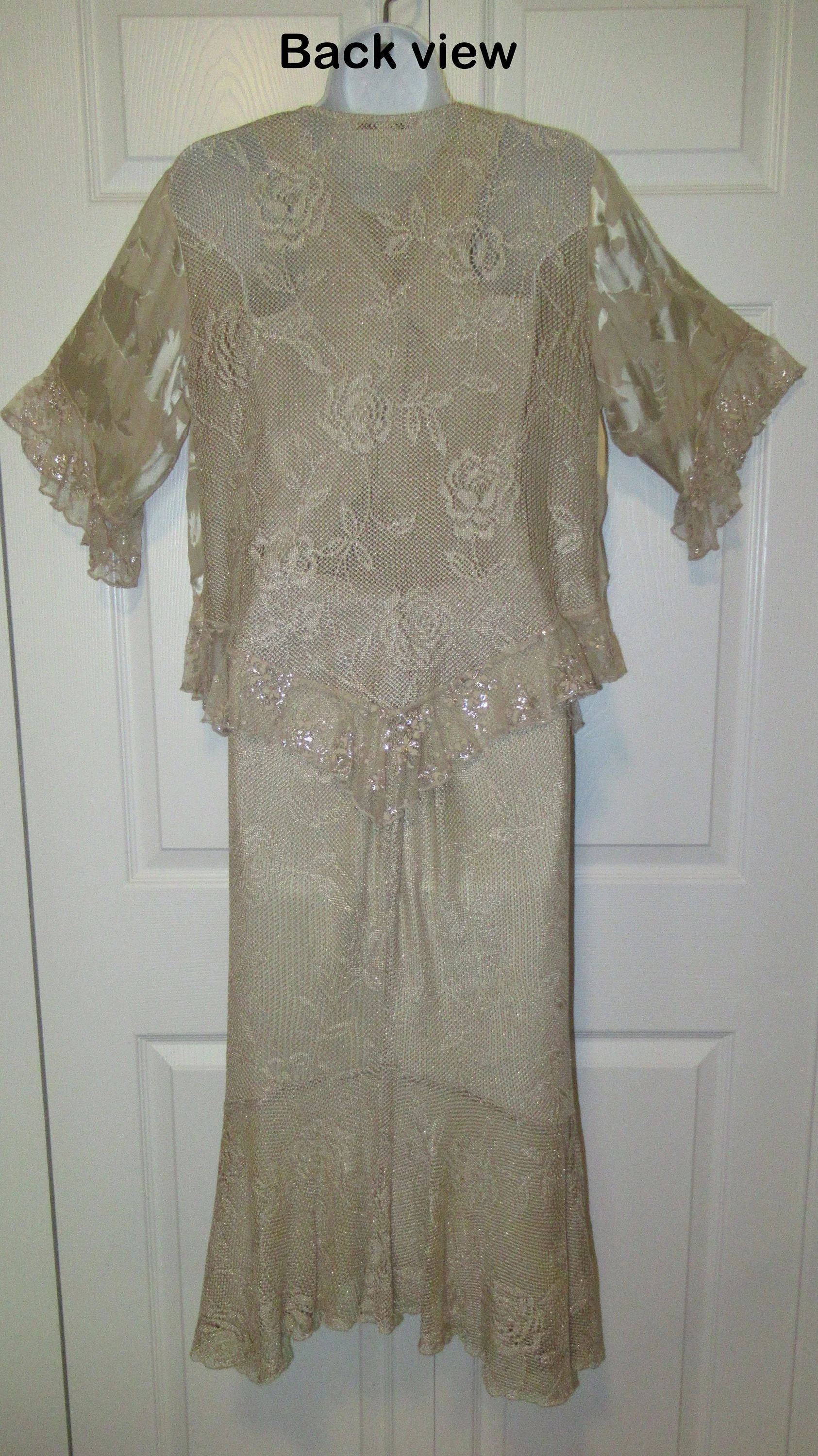 Petite Med Two Piece Set Skirt and Robe Top, Bonus Tank, Spencer Alexis, Gold/beige Lace Jacket, Elastic Waist Gold Lace Skirt, Made Usa, Vtg - Image 2