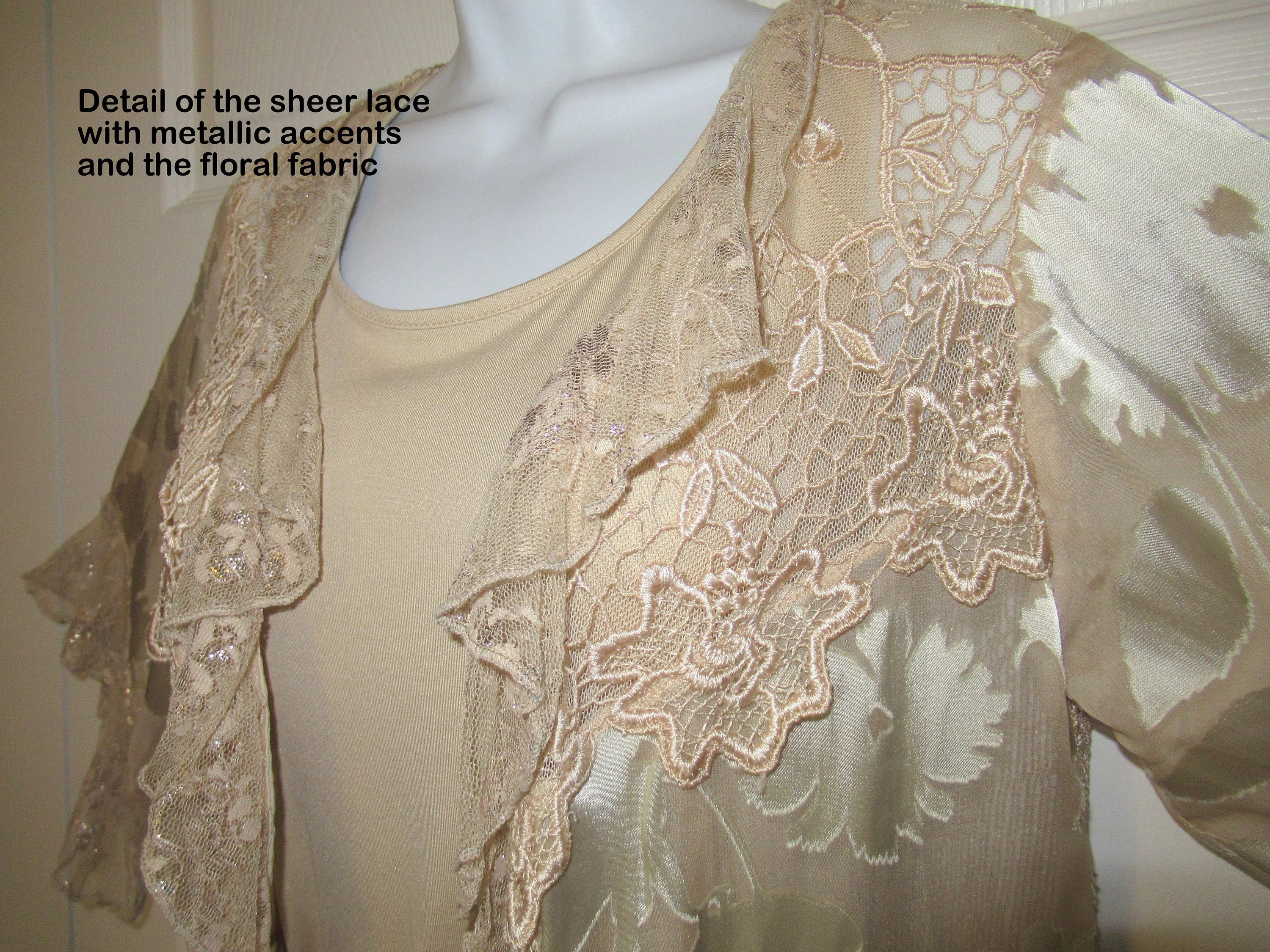 Petite Med Two Piece Set Skirt and Robe Top, Bonus Tank, Spencer Alexis, Gold/beige Lace Jacket, Elastic Waist Gold Lace Skirt, Made Usa, Vtg - Image 8