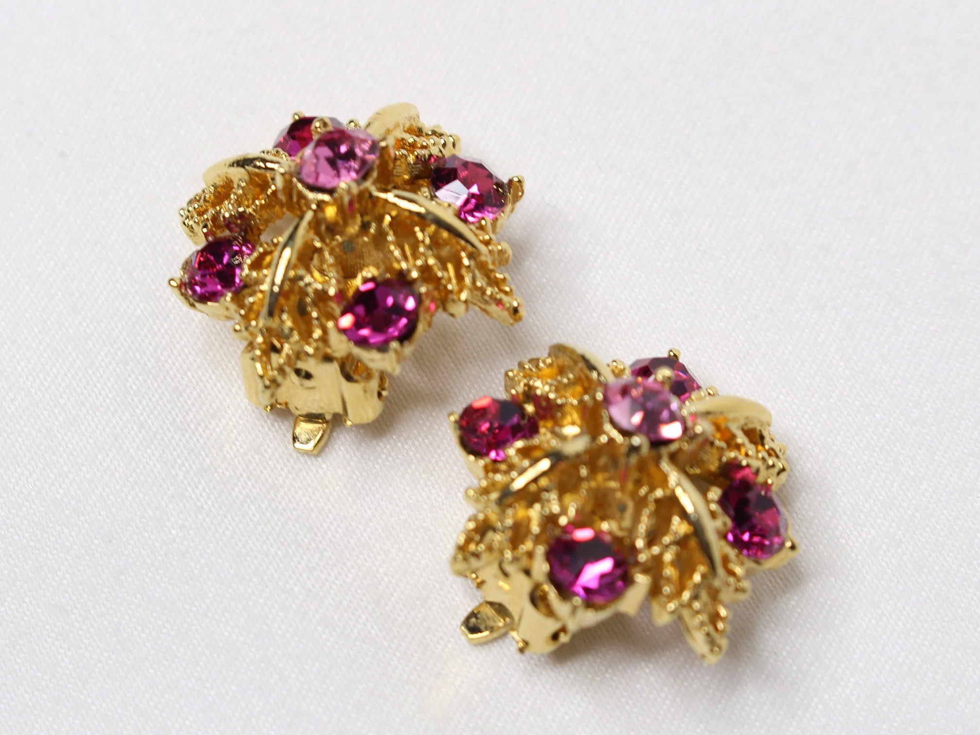 Petite Pink Crystal Filigree Clip-On Earrings Regency - Image 2