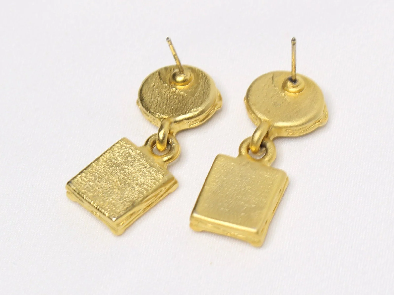 Petite Roman Coin Dangling Statement Earrings Greek Revival Classic Etruscan Mixed Metal - Image 5