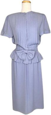 Petites Blouse and Skirt Set Chiffon Pleated Top Blue 70s Vintage by Albert Nipon