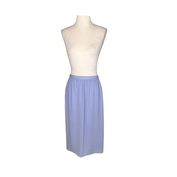 Petites Blouse and Skirt Set Chiffon Pleated Top Blue 70s Vintage by Albert Nipon - Image 6