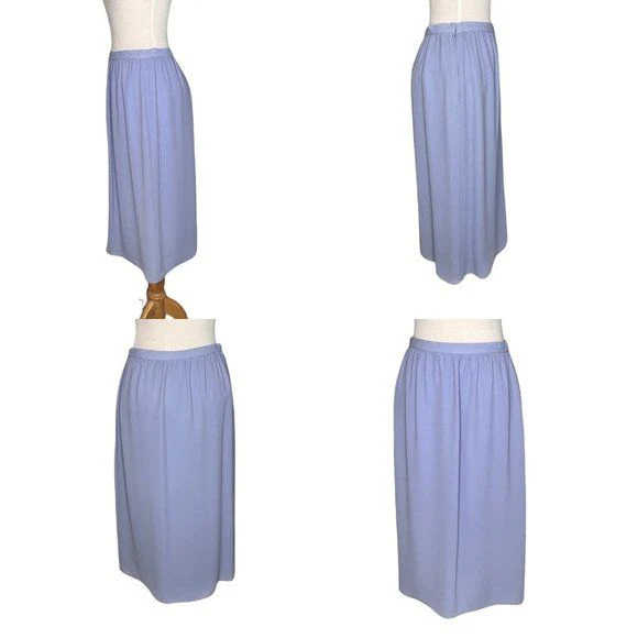 Petites Blouse and Skirt Set Chiffon Pleated Top Blue 70s Vintage by Albert Nipon - Image 8