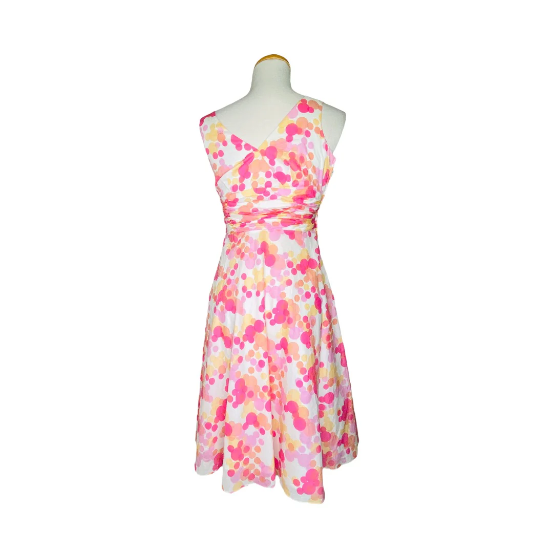 Petites Dress Sz 2 Pink Polka Dot Ruched A-Line Lined V-Neck by Maggy London - Image 2