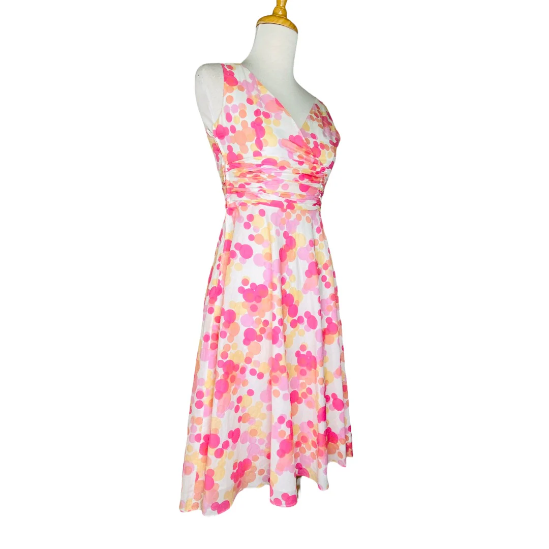 Petites Dress Sz 2 Pink Polka Dot Ruched A-Line Lined V-Neck by Maggy London - Image 6