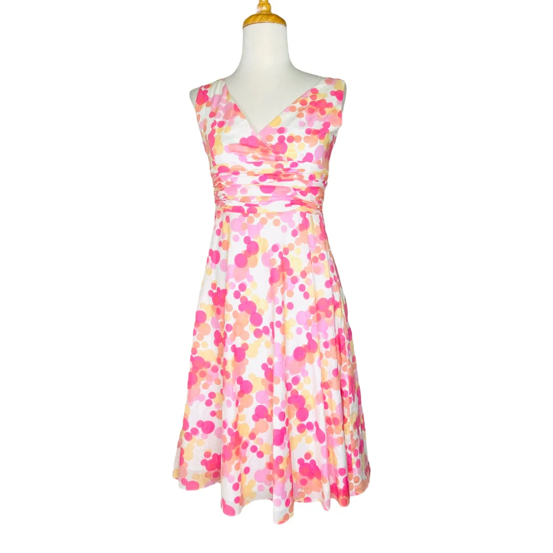 Petites Dress Sz 2 Pink Polka Dot Ruched A-Line Lined V-Neck by Maggy London - Image 8