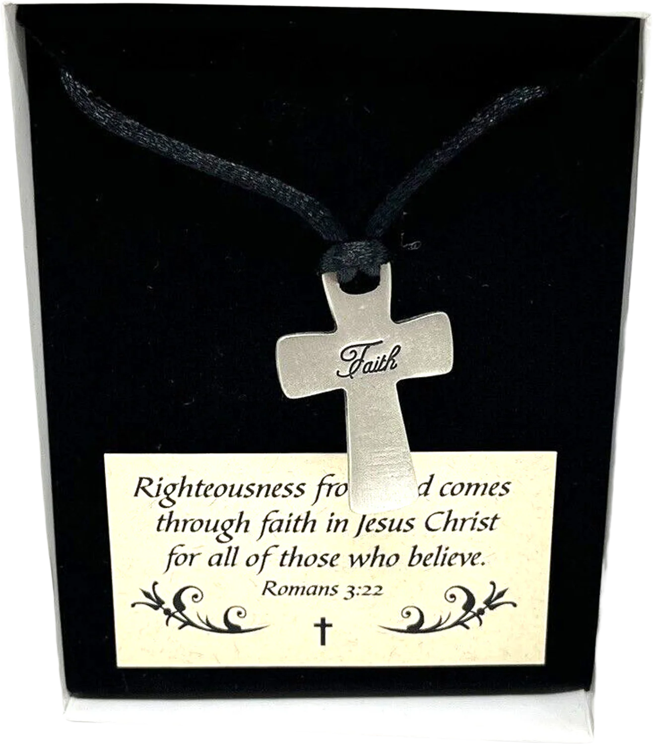 Pewter Faith Cross Necklace Women's Silver Tone Black Cord El Salvador by Camco