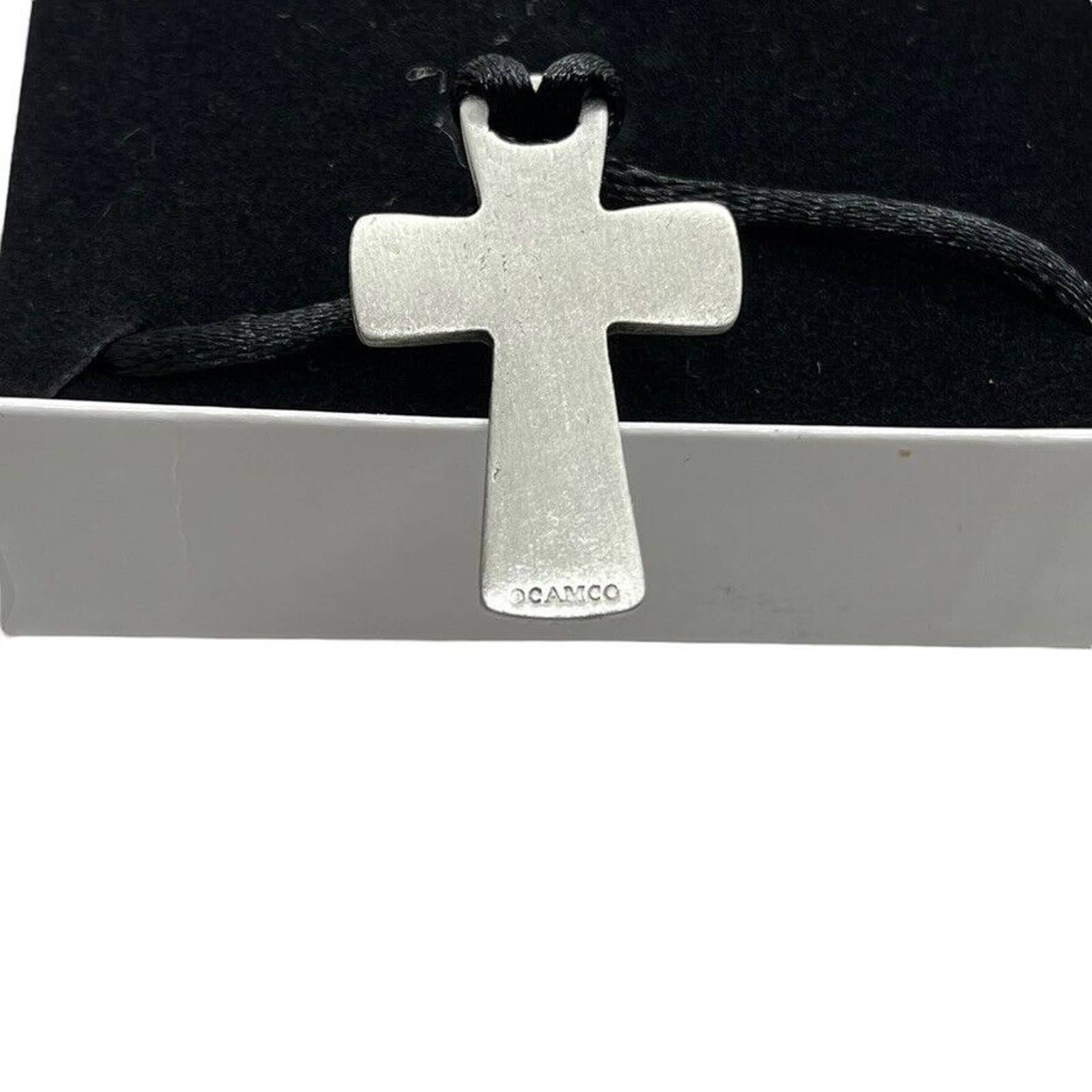 Pewter Faith Cross Necklace Women's Silver Tone Black Cord El Salvador by Camco - Image 3
