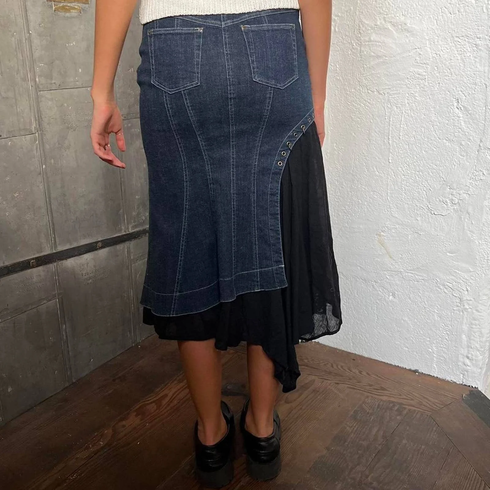 Pierced Tailored Denim Mermaid Long Skirt by Ritsuko Shirahama - Image 2