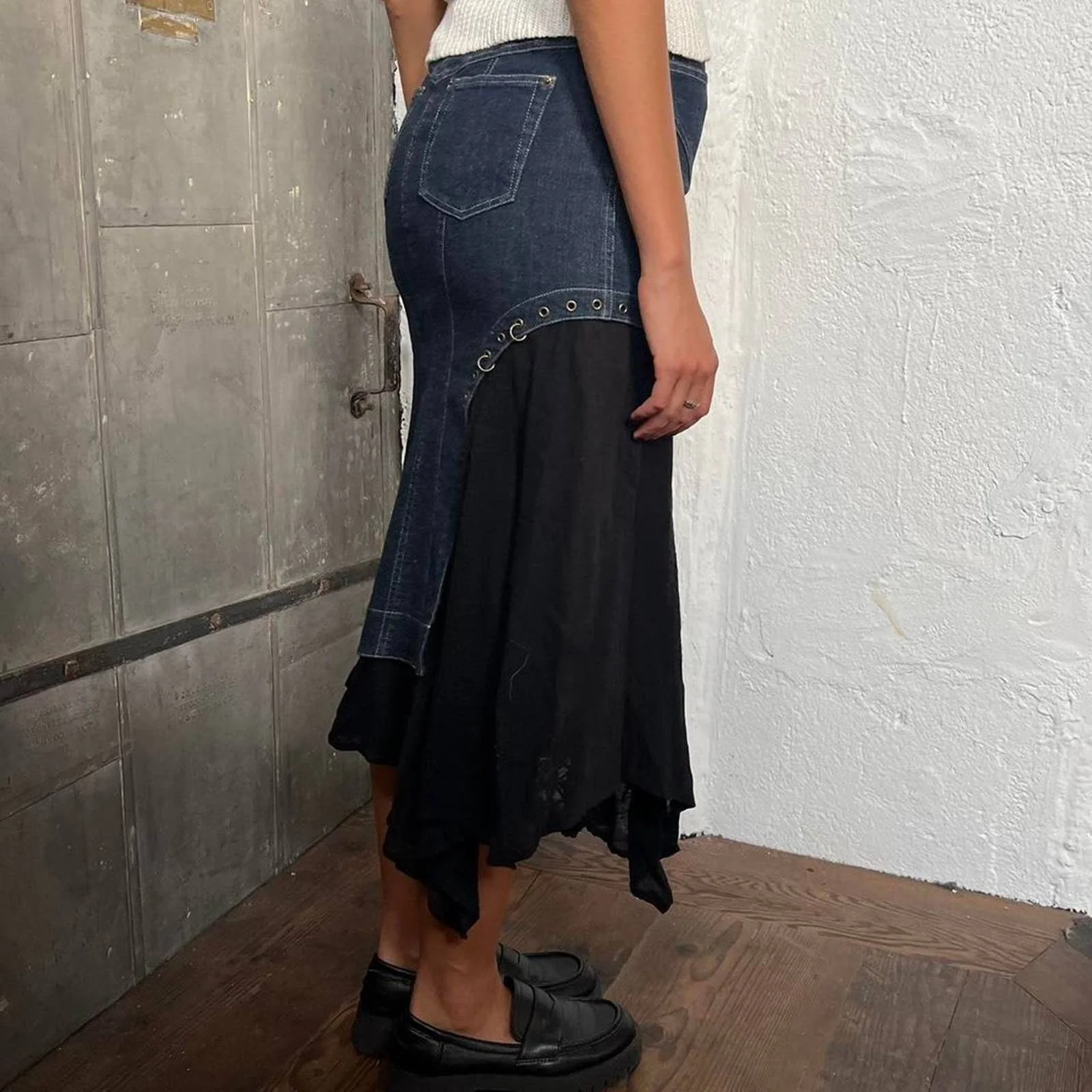 Pierced Tailored Denim Mermaid Long Skirt by Ritsuko Shirahama - Image 3